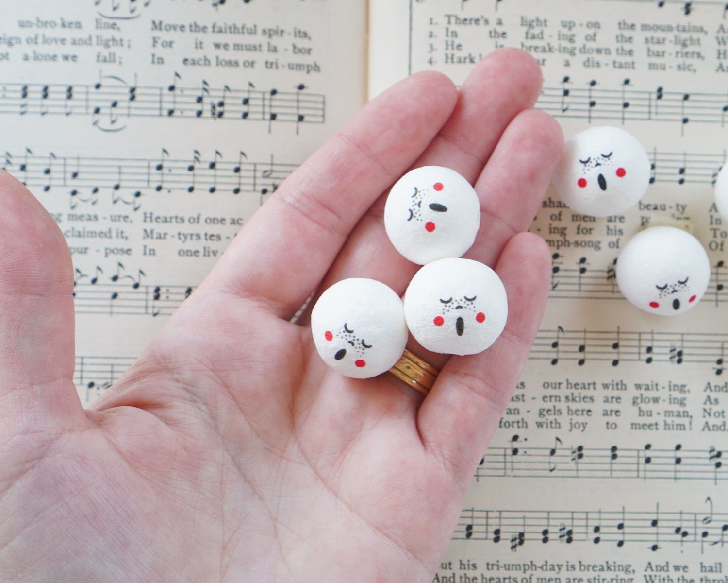 Spun Cotton Heads: CHOIR - Vintage-Style Cotton Doll Heads with Faces