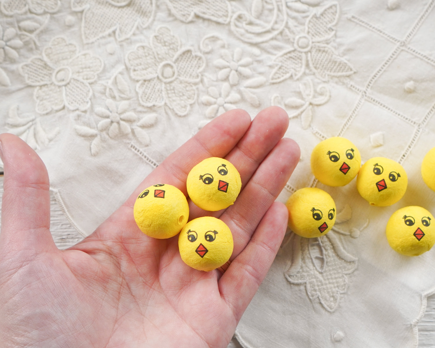 Spun Cotton Bird Craft Heads with Vintage-Style Chick Faces, 12 Pcs.