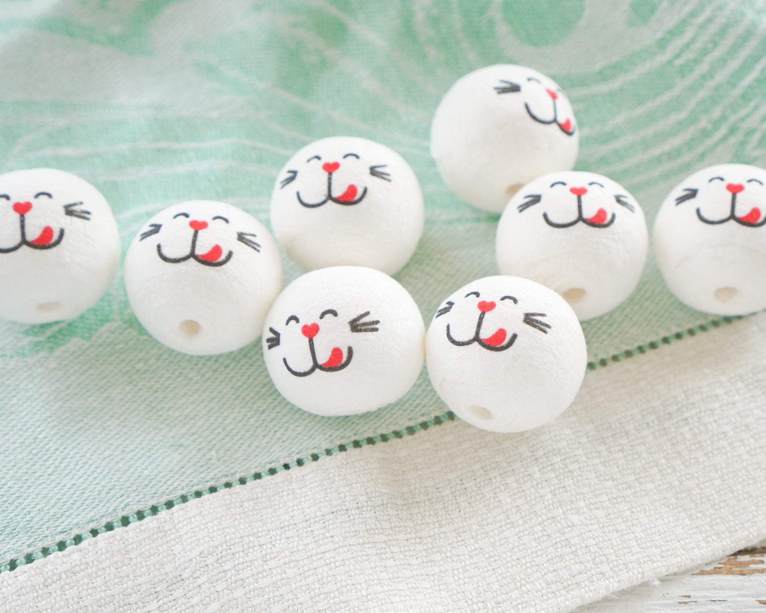 22mm Spun Cotton Bunny / Cat Craft Heads with Faces, 12 Pcs
