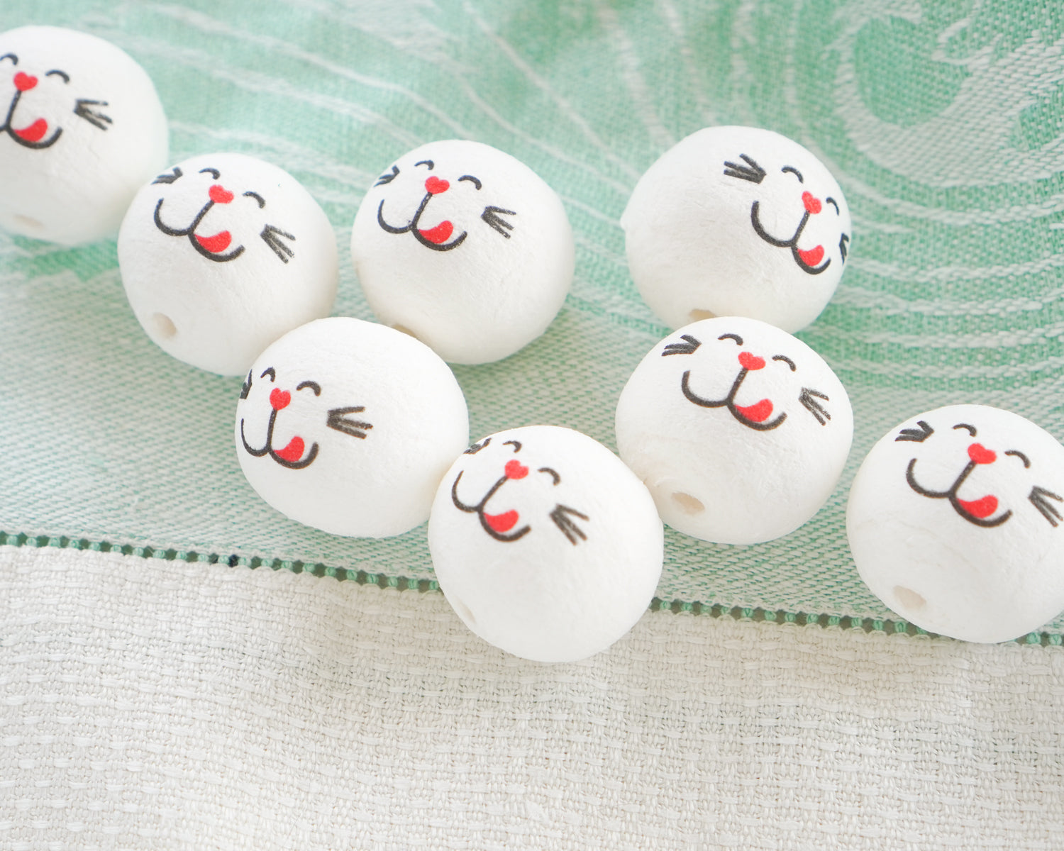 22mm Spun Cotton Bunny / Cat Craft Heads with Faces, 12 Pcs