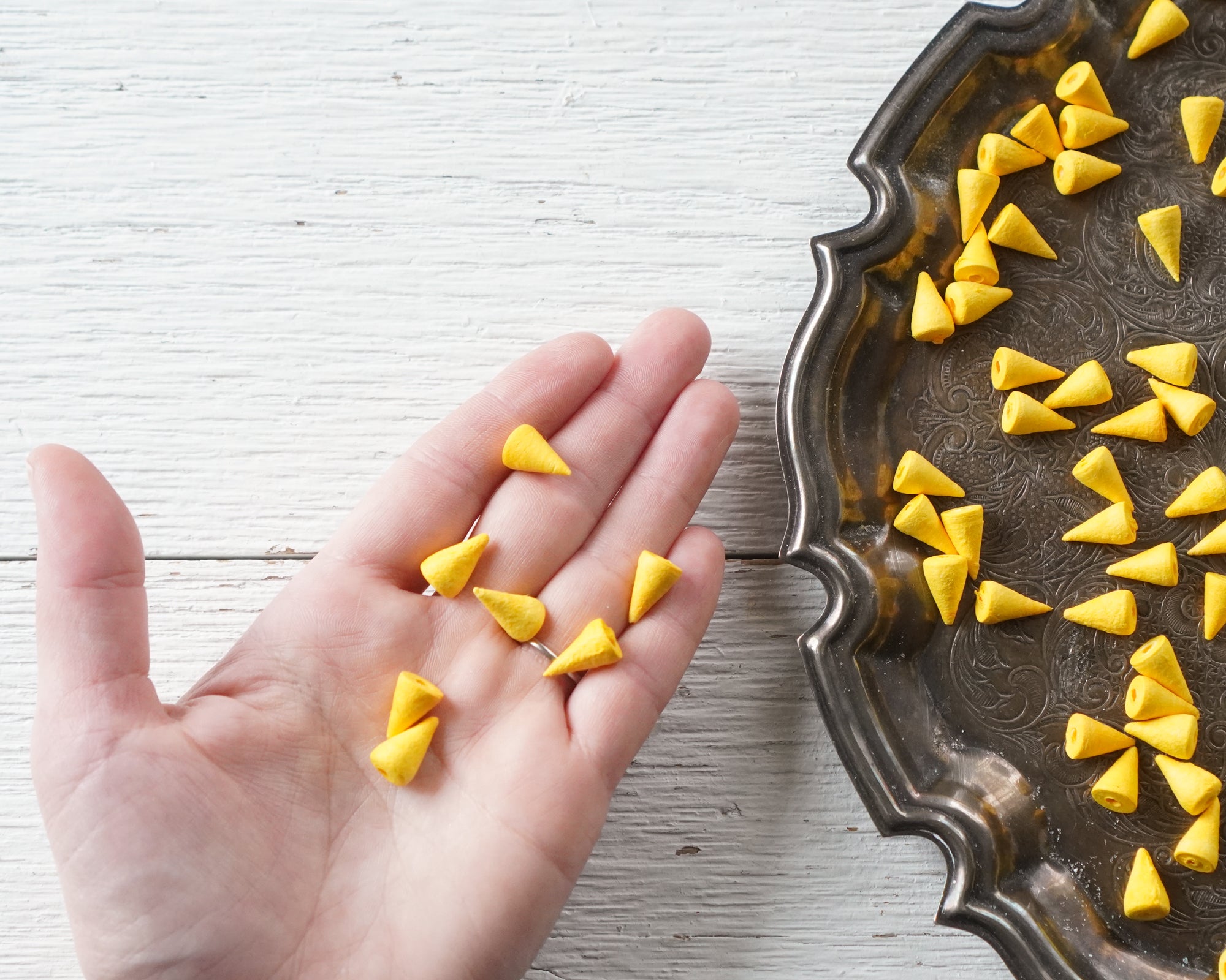 Yellow Spun Cotton Beak / Mini Cone Craft Shapes, 12 x 8mm, 12 Pcs.