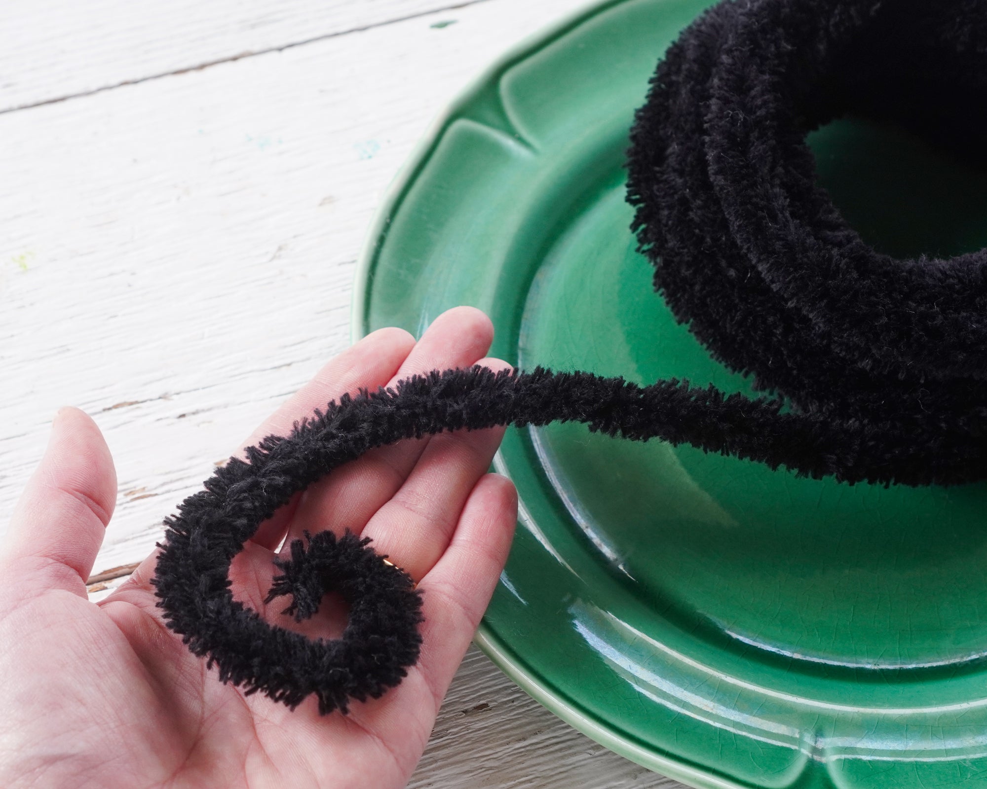 Wired Black Yarn Trim - Fluffy Yarn Fur Craft Cord, 3 Yds.