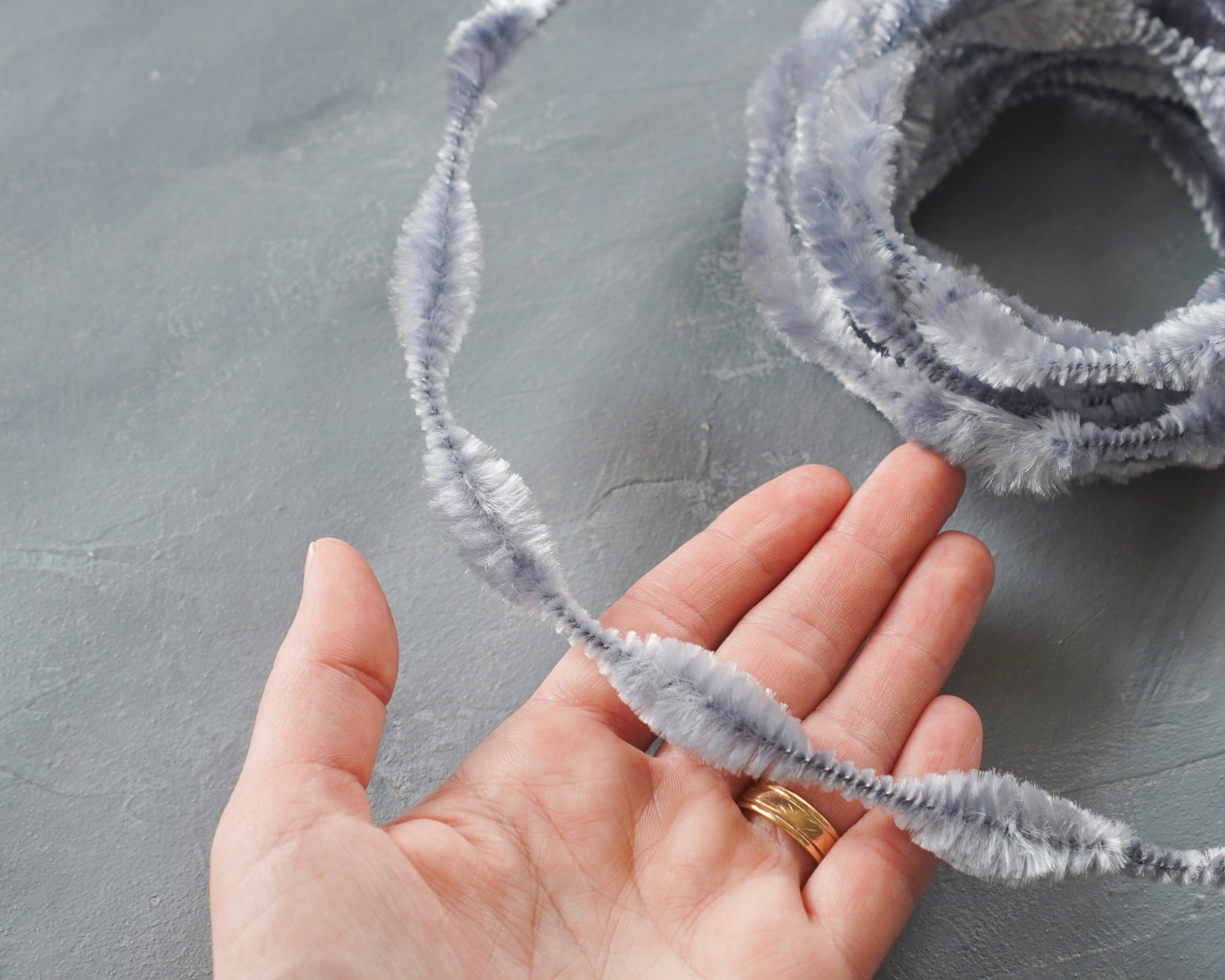 2 Inch Bump Chenille, Gray - Short Bump Pipe Cleaner Wired Craft Trim, 3 Yds.