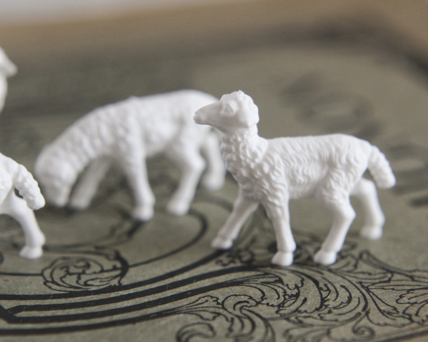 Miniature Sheep - German Plastic Craft Figurines, 6 Pcs.