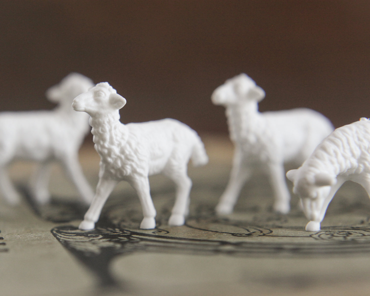 Miniature Sheep - German Plastic Craft Figurines, 6 Pcs.