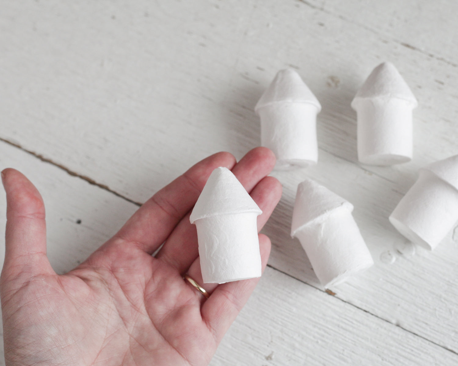 Spun Cotton Fairy House / Birdhouse - 50mm Miniature Round Hut, 12 Pcs.