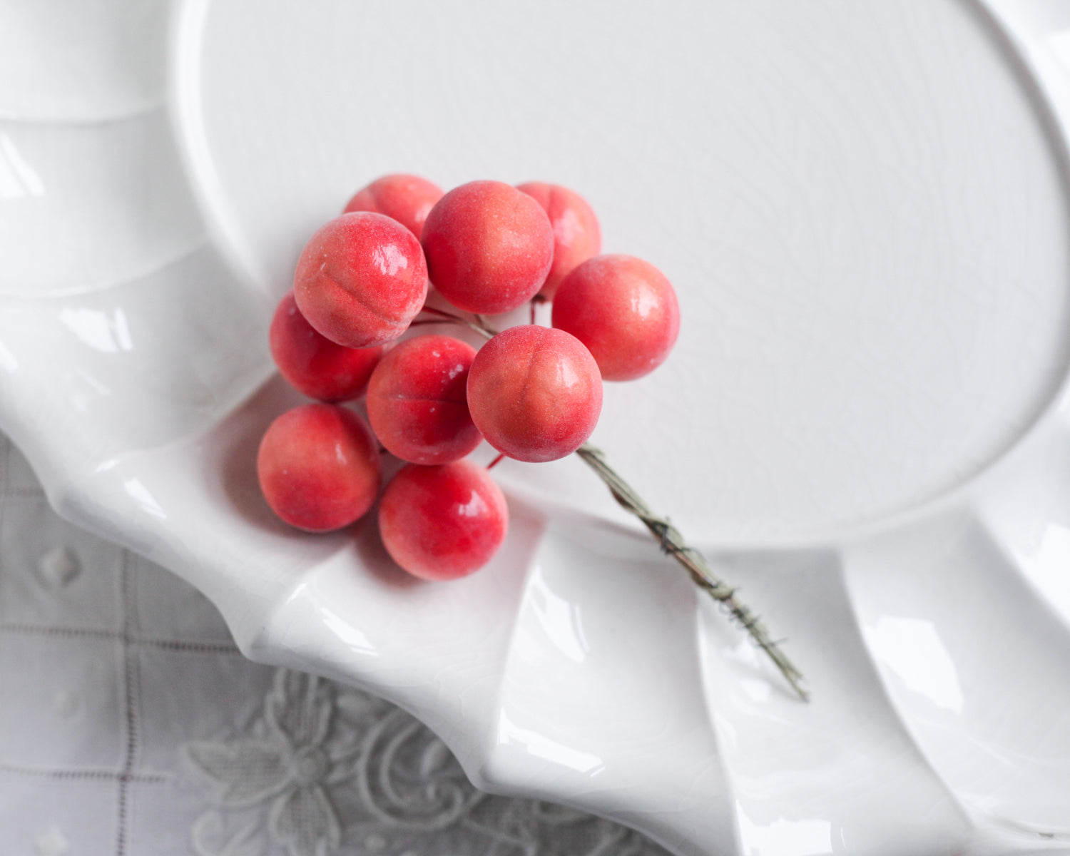 Spun Cotton Peach Picks - Mini Craft Fruit on Stems, 10 pcs.