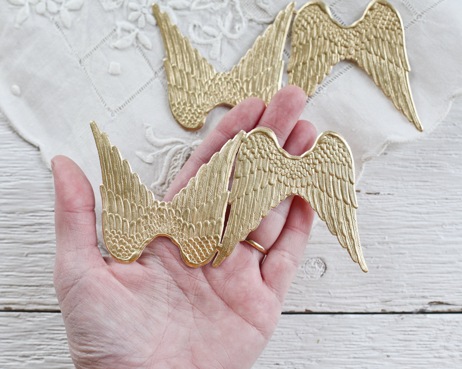 Paper Angel Wings - Embossed Gold Foil Die Cut Dresden Paper Wings, 4 Pcs.