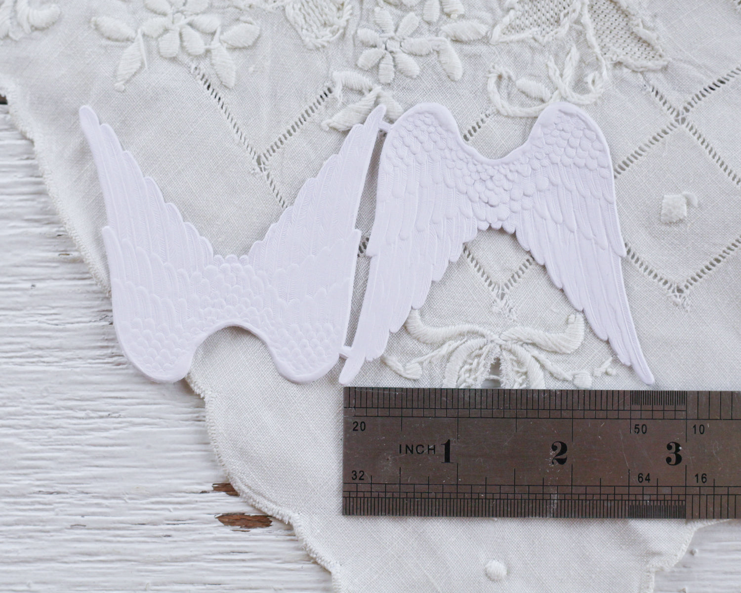 Paper Angel Wings - Embossed White Die Cut Dresden Paper Wings, 4 Pcs.