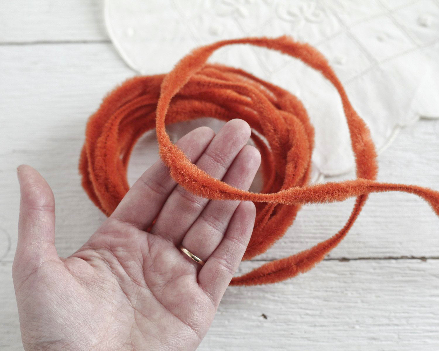 Fuzzy Bump Chenille - Vintage Burnt Orange Wired Craft Trim, 3 Yds.