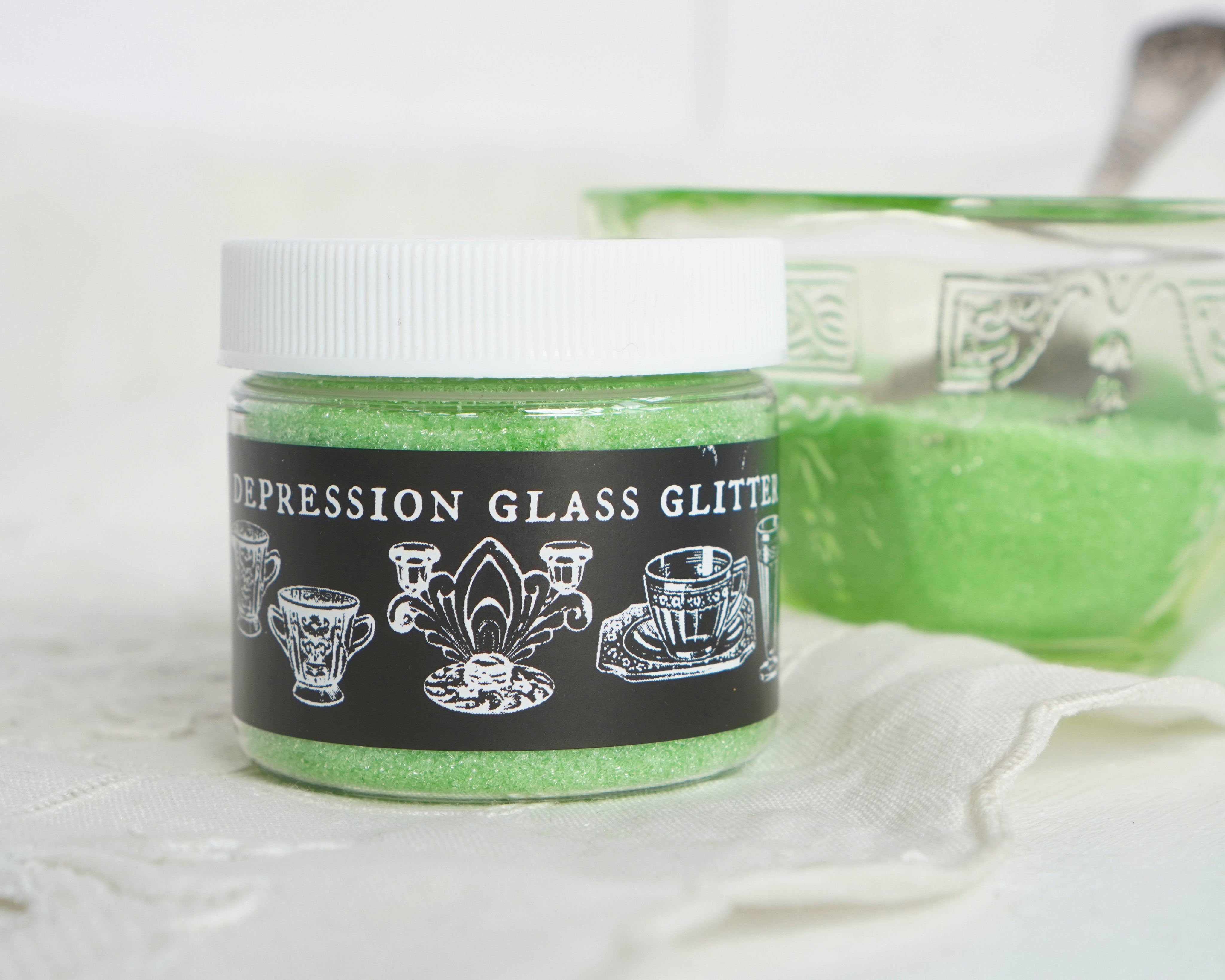 Depression Glass Glitter, Lime Green