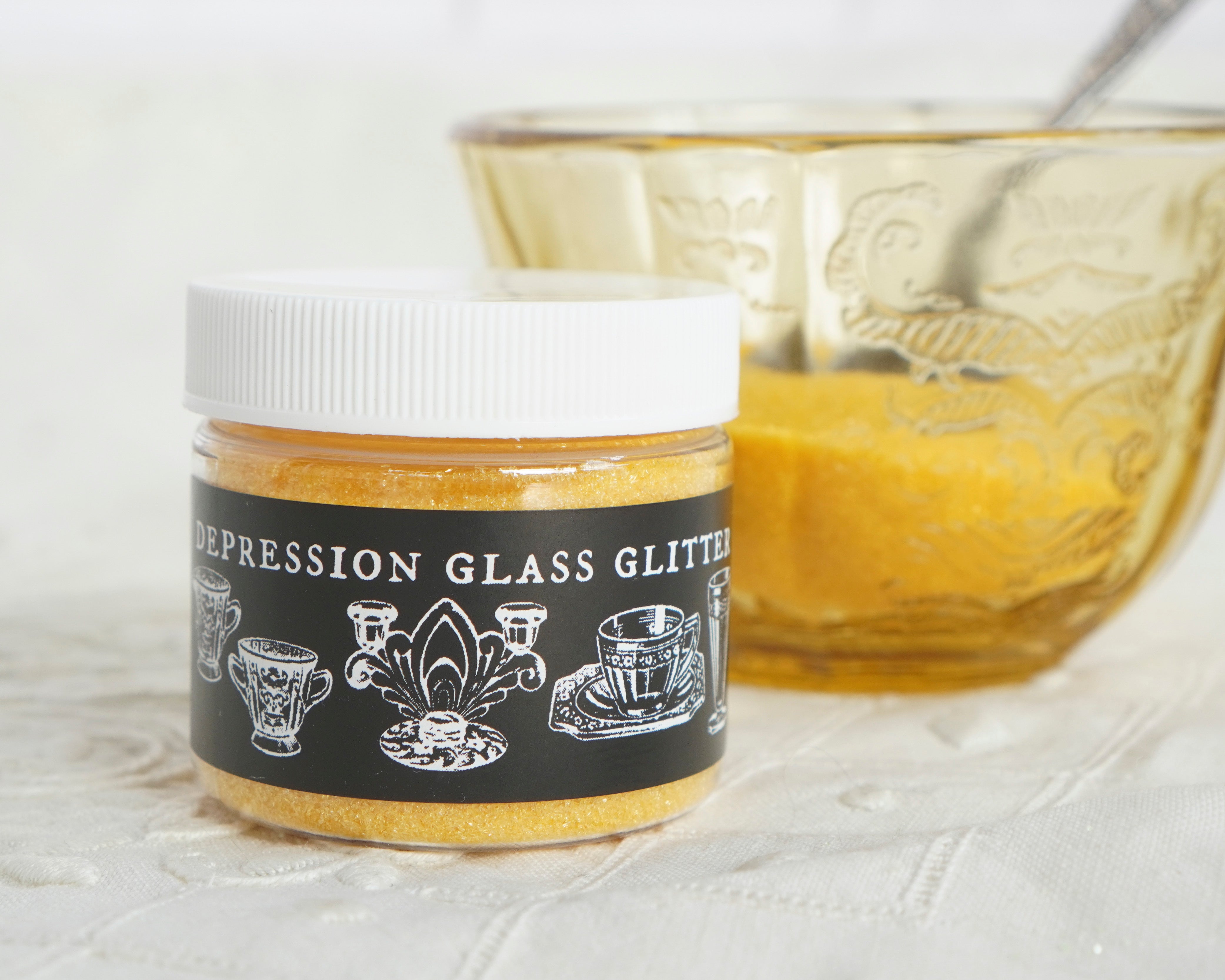 Depression Glass Glitter, Golden Yellow