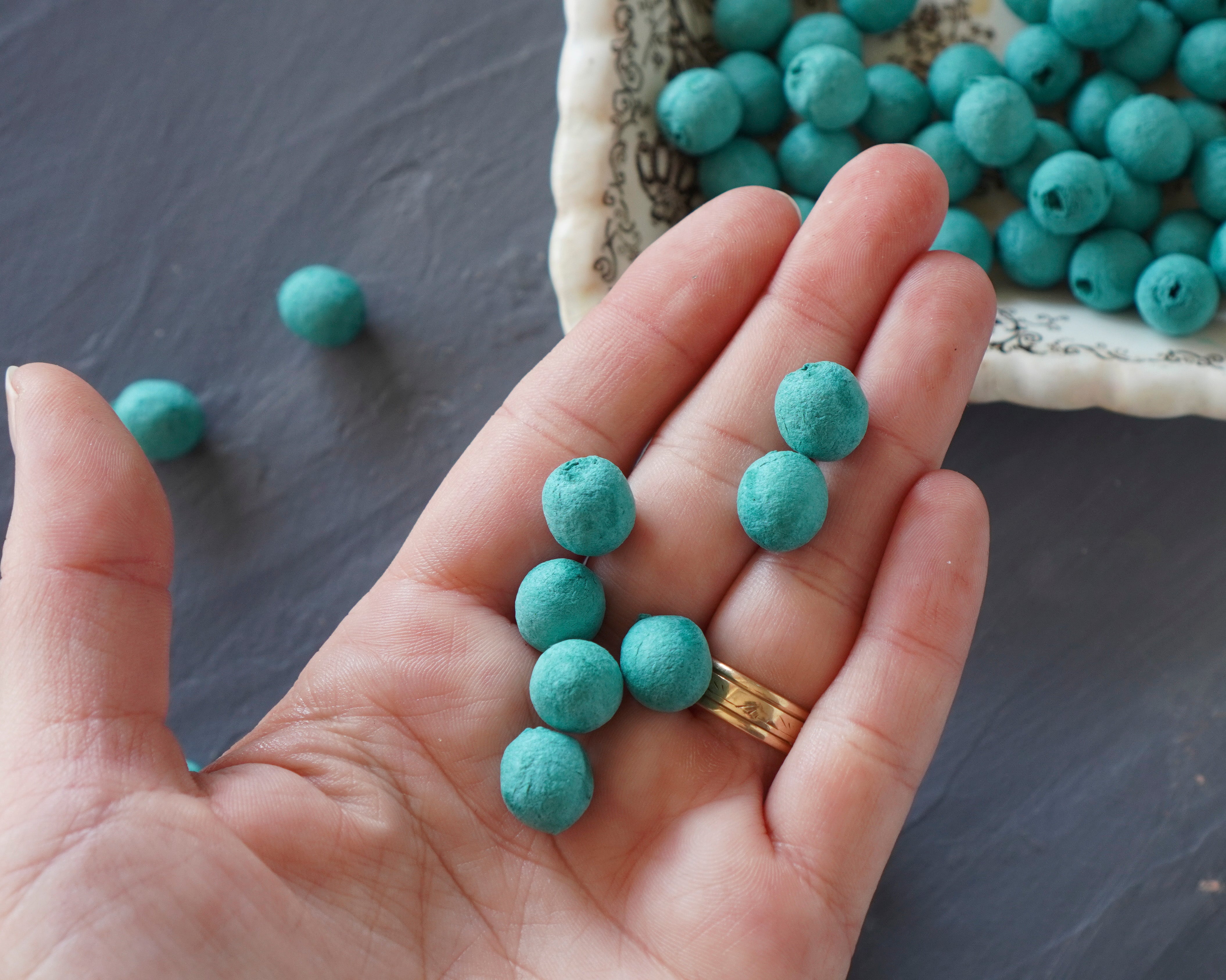 Elf Feet - Teal Tinted Spun Cotton Eggs 12x10mm, 24 Pcs.