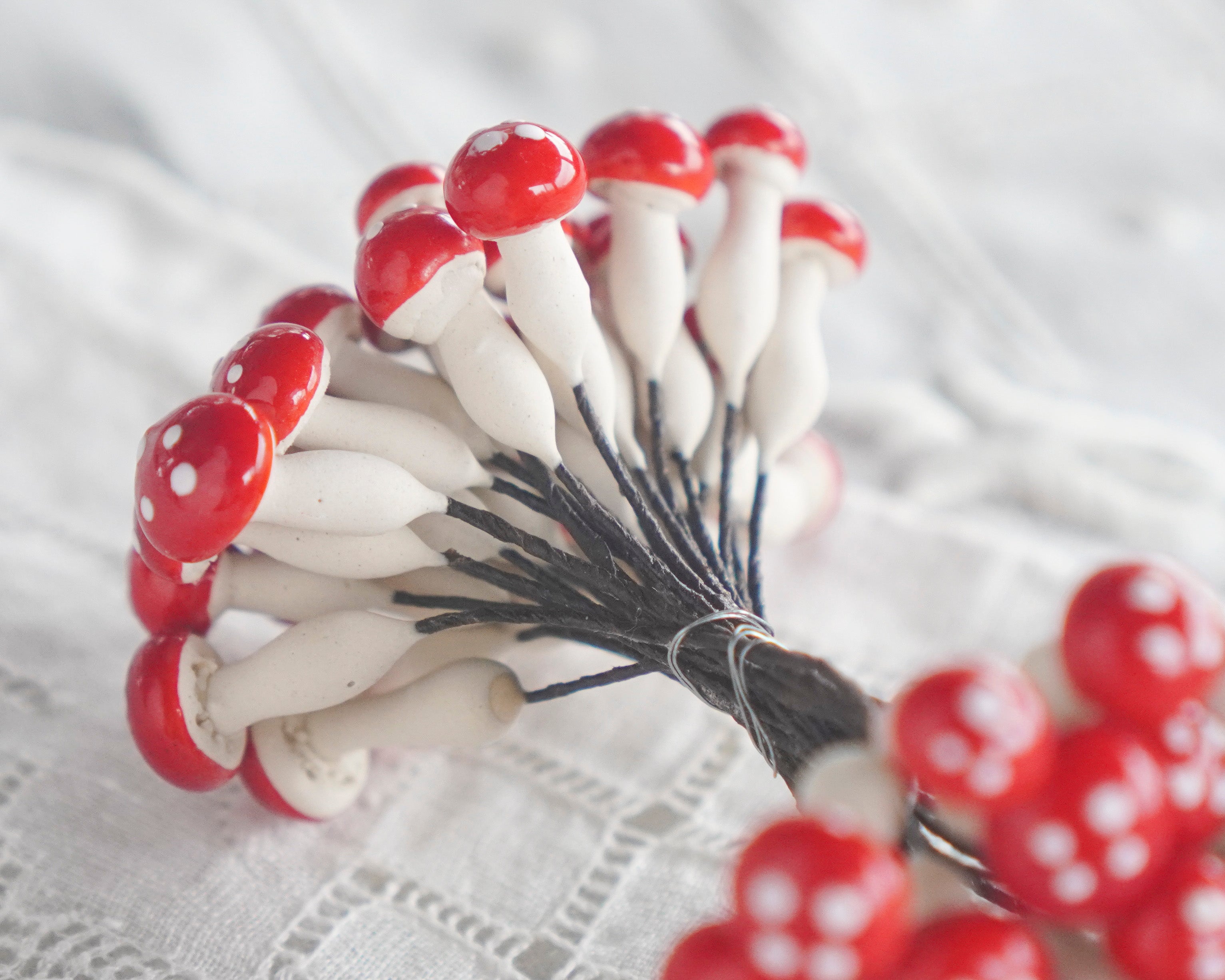 Miniature Plaster Mushrooms - 36 Double-Ended Tiny Mushroom Stems