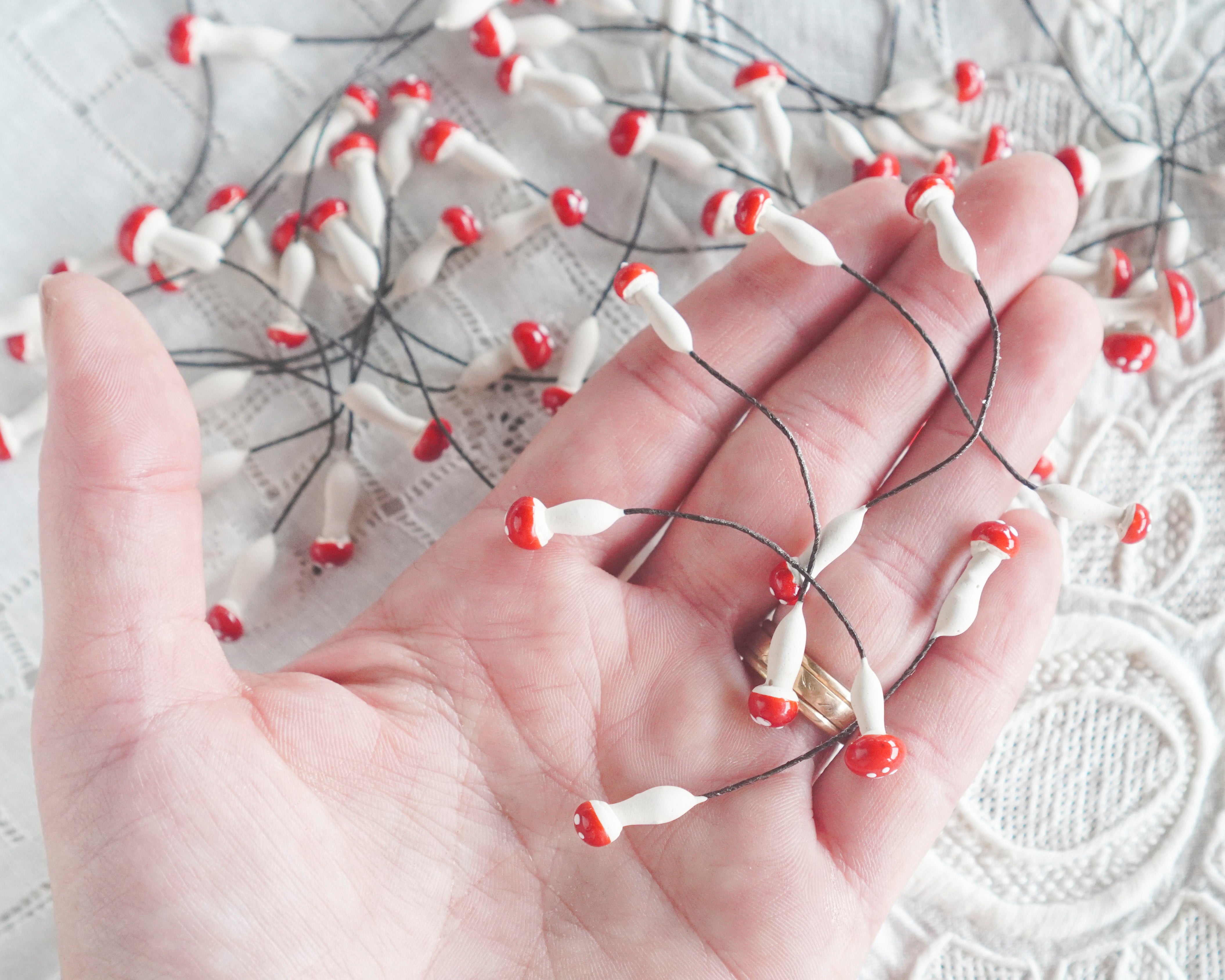 Miniature Plaster Mushrooms - 36 Double-Ended Tiny Mushroom Stems