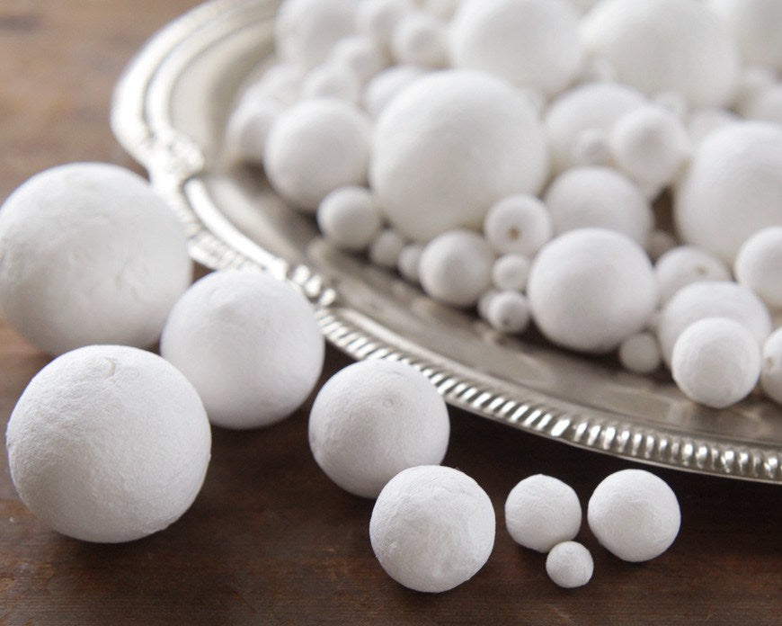 Spun Cotton Balls, Vintage-Style Paper Ball Craft Shapes, Select by Size