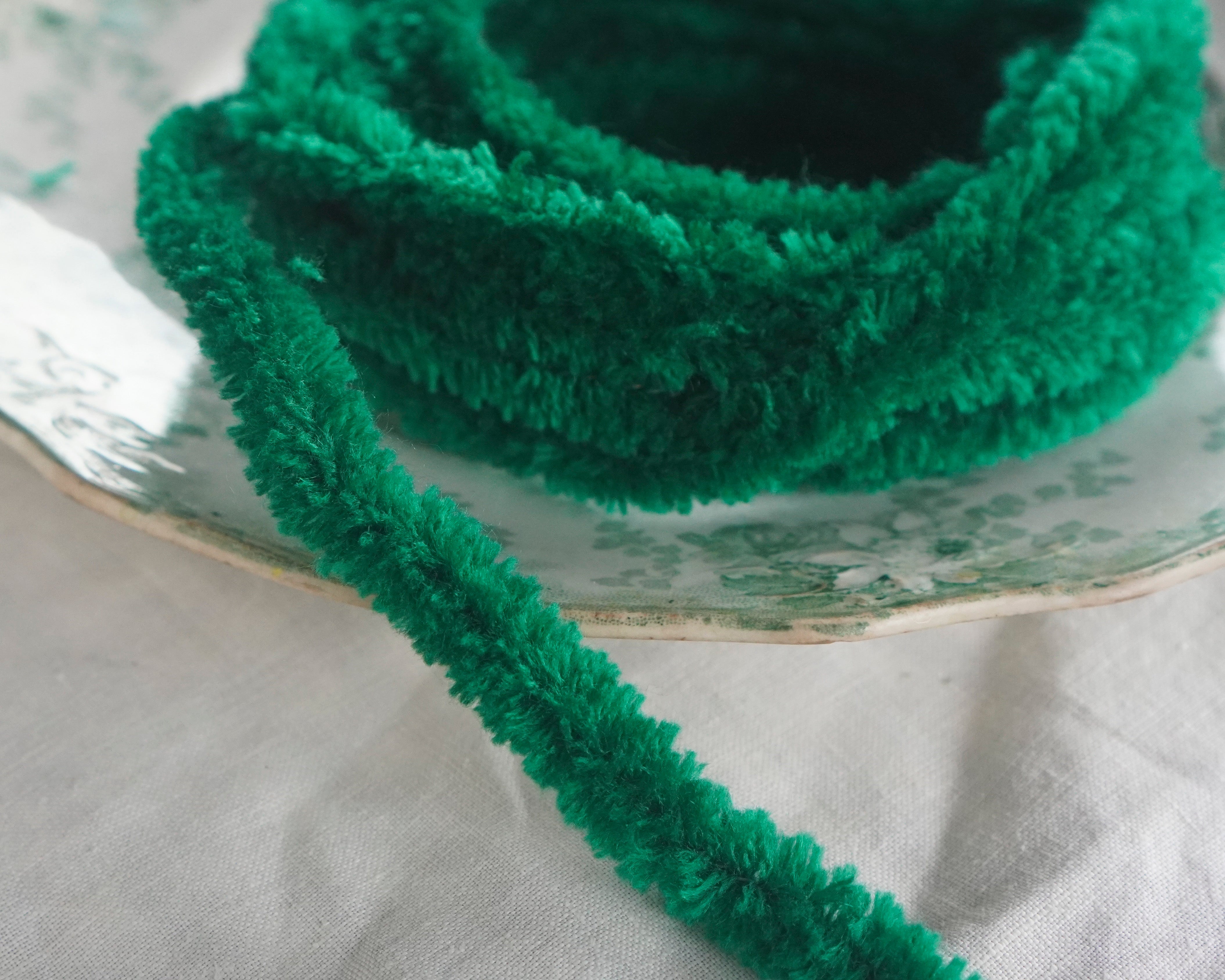 Wired Green Yarn Trim - Fluffy Chenille Craft Cord, 3 Yds.