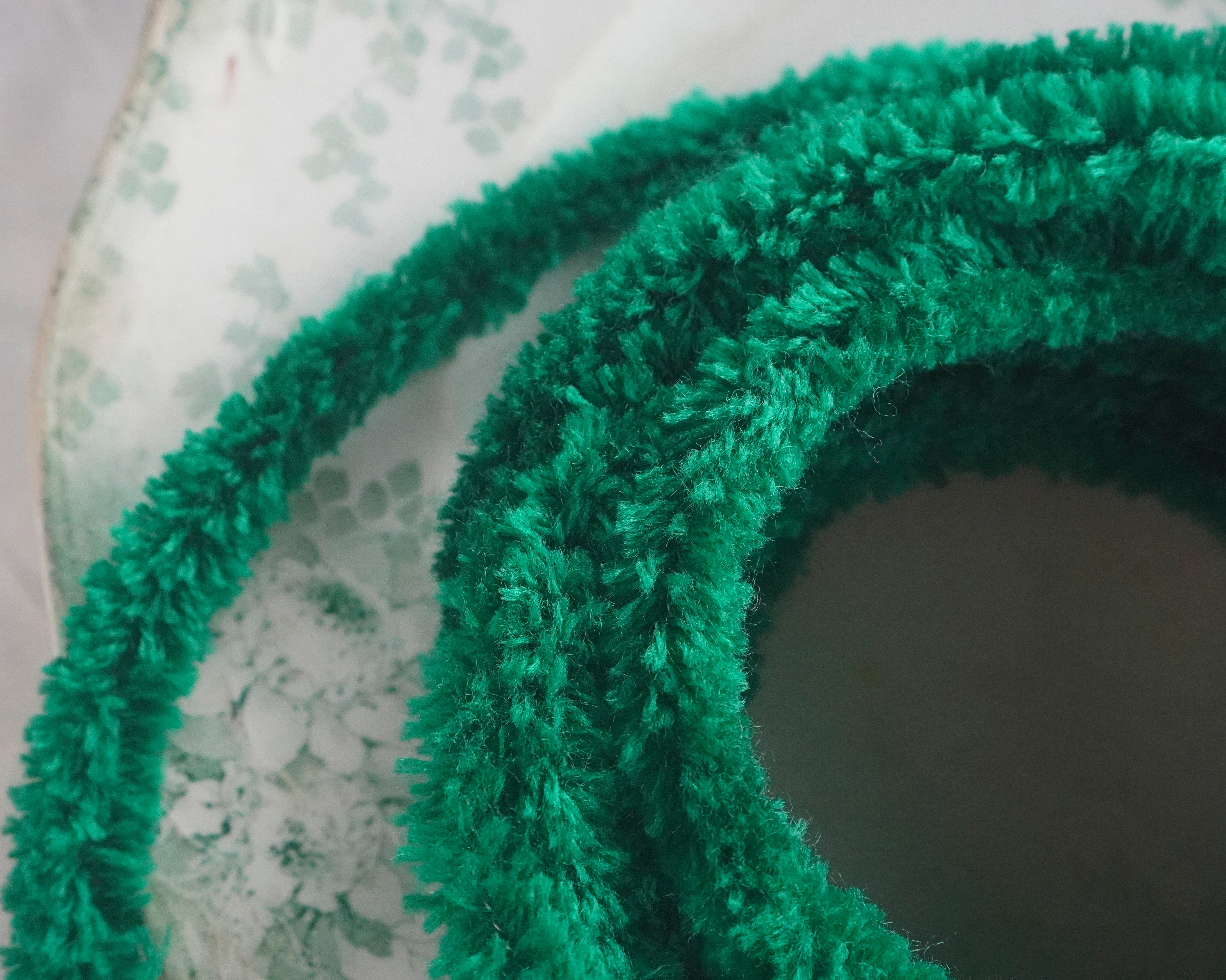 Wired Green Yarn Trim - Fluffy Chenille Craft Cord, 3 Yds.