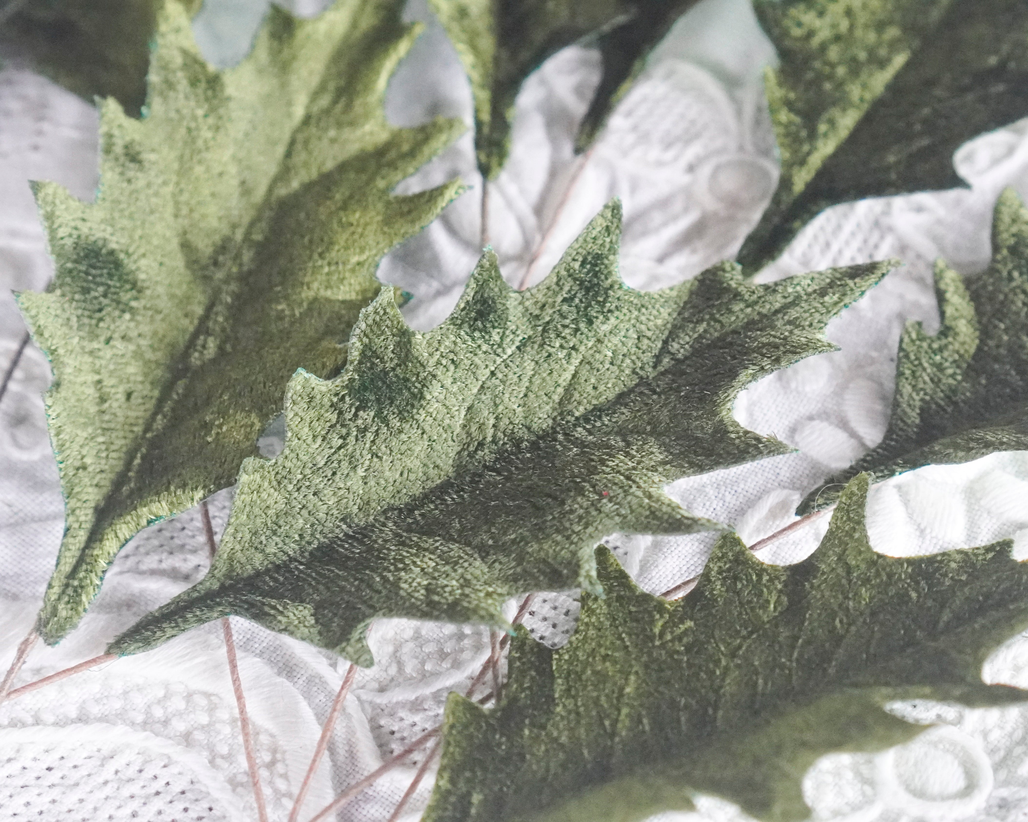 Velvet Holly Leaves, Moss Green, 10 Pcs.