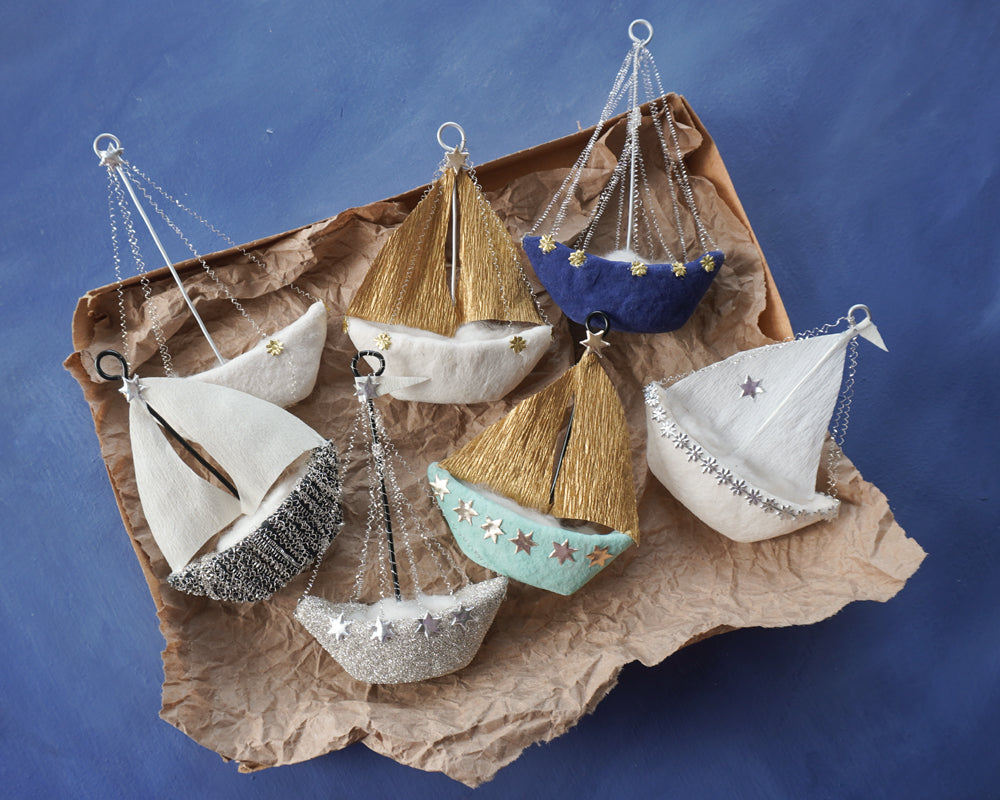 Spun Cotton Boats: Handmade Cotton Batting Ornaments