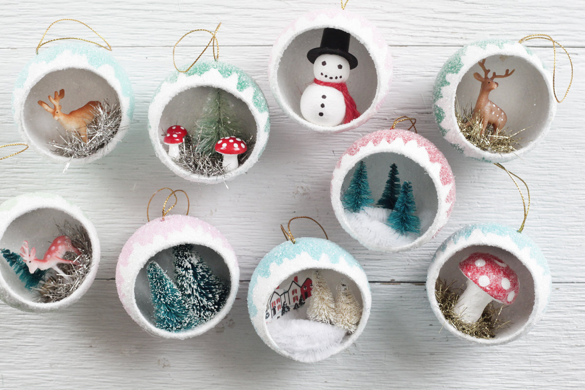 Make Retro Diorama Ornaments filled with Miniatures - Vintage Christmas Craft Tutorial