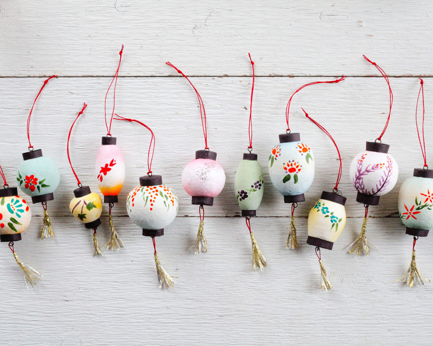 Vintage Style Spun Cotton and Paper Lantern Ornaments