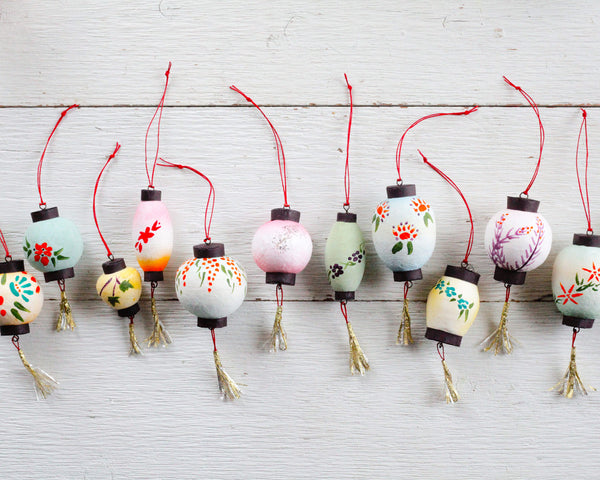 Vintage Style Spun Cotton and Paper Lantern Ornaments