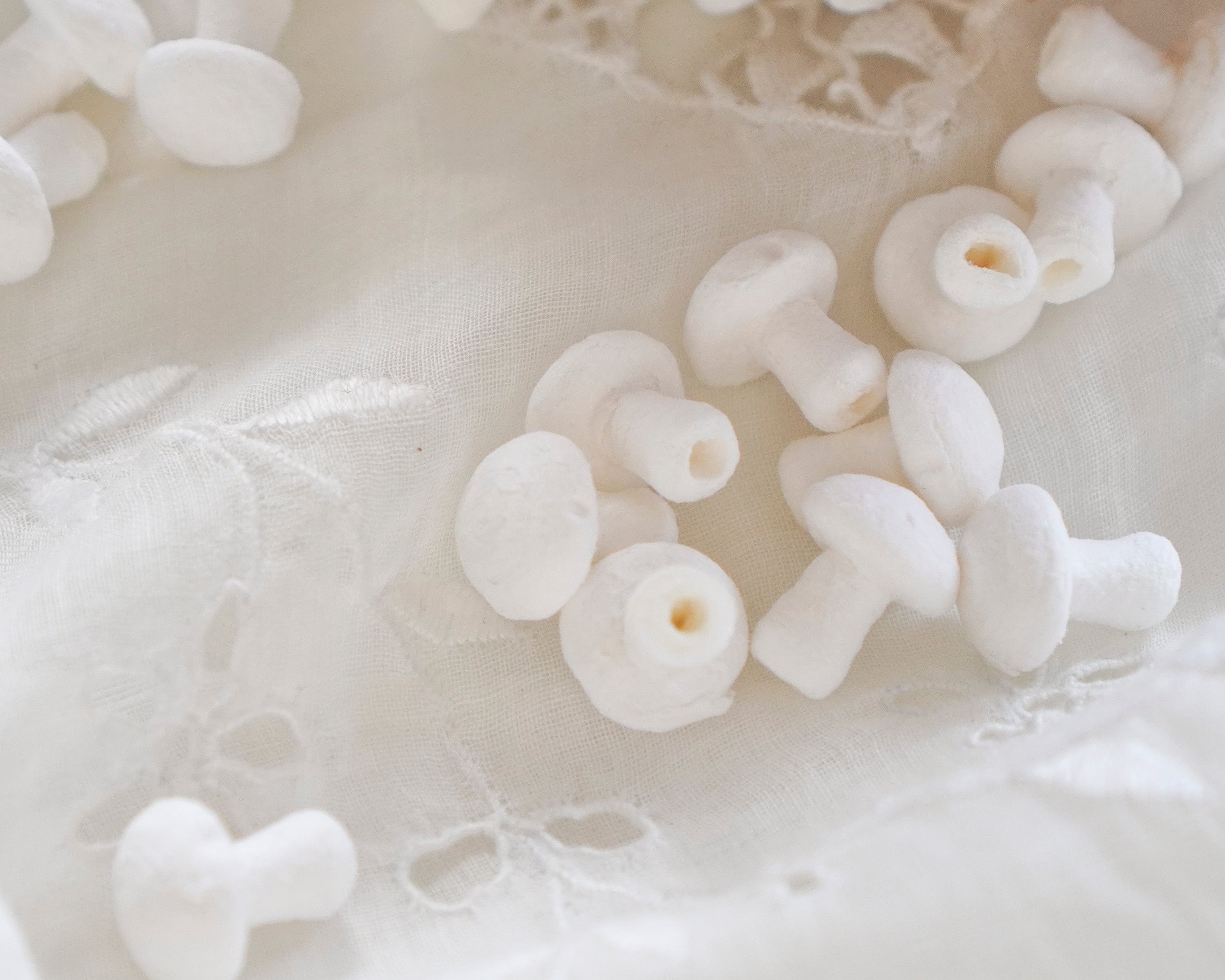 Mini Mushrooms - Tiny 10x12mm Spun Cotton Toadstools, 50 Pcs.