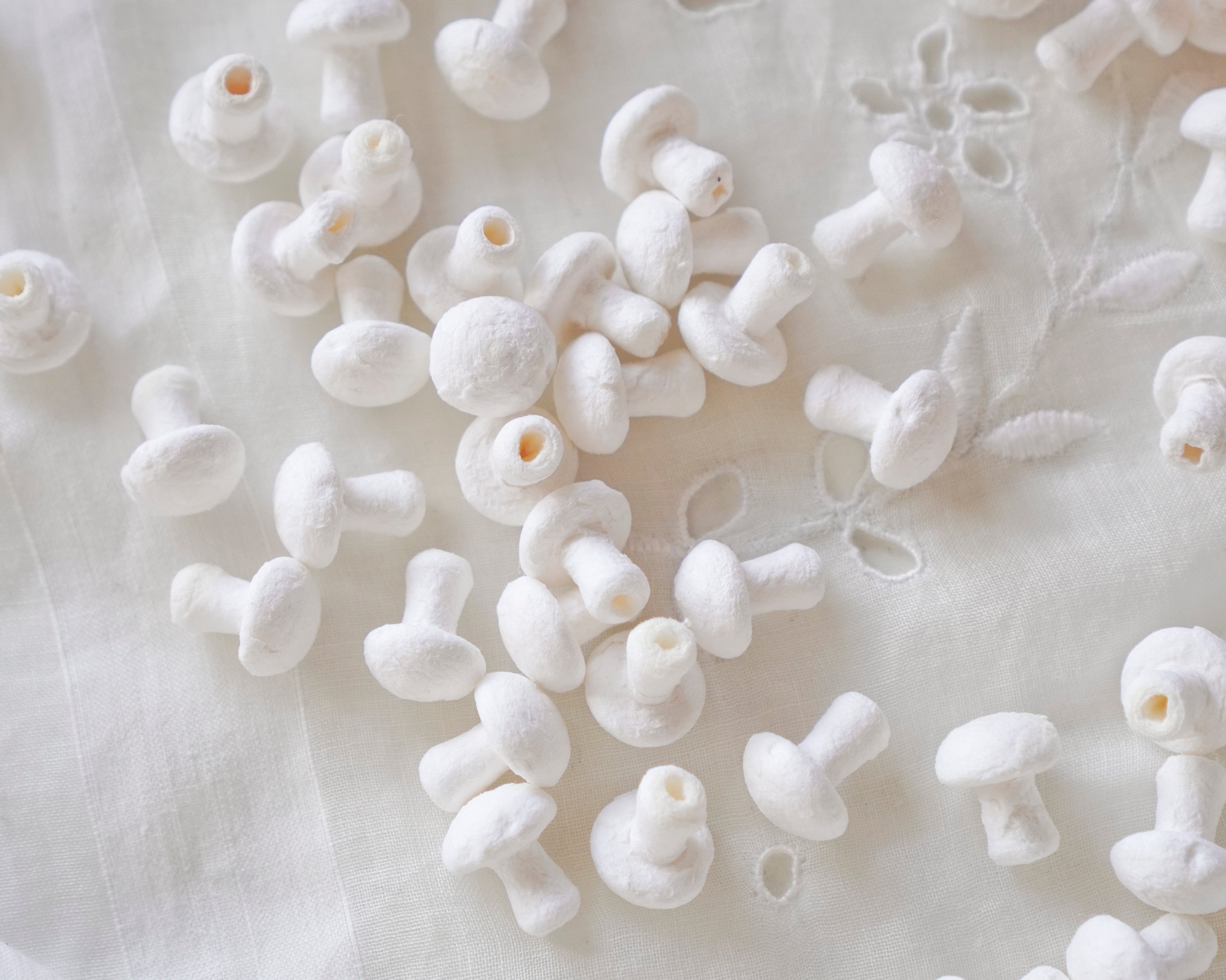 Mini Mushrooms - Tiny 10x12mm Spun Cotton Toadstools, 50 Pcs.
