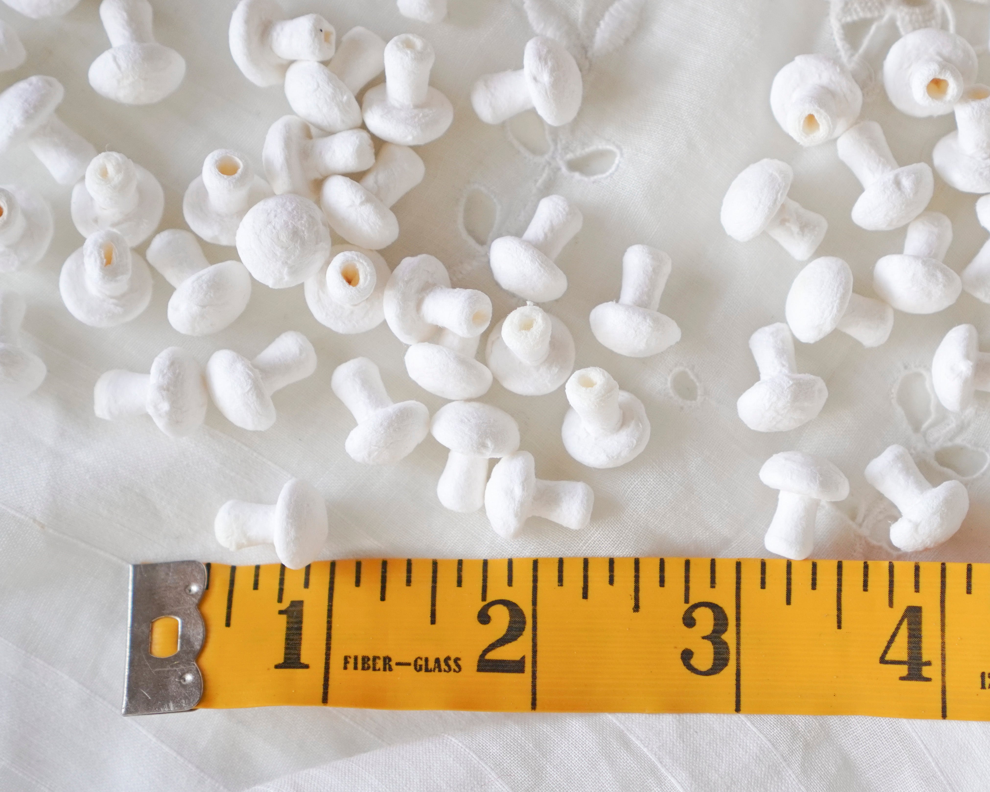 Mini Mushrooms - Tiny 10x12mm Spun Cotton Toadstools, 50 Pcs.