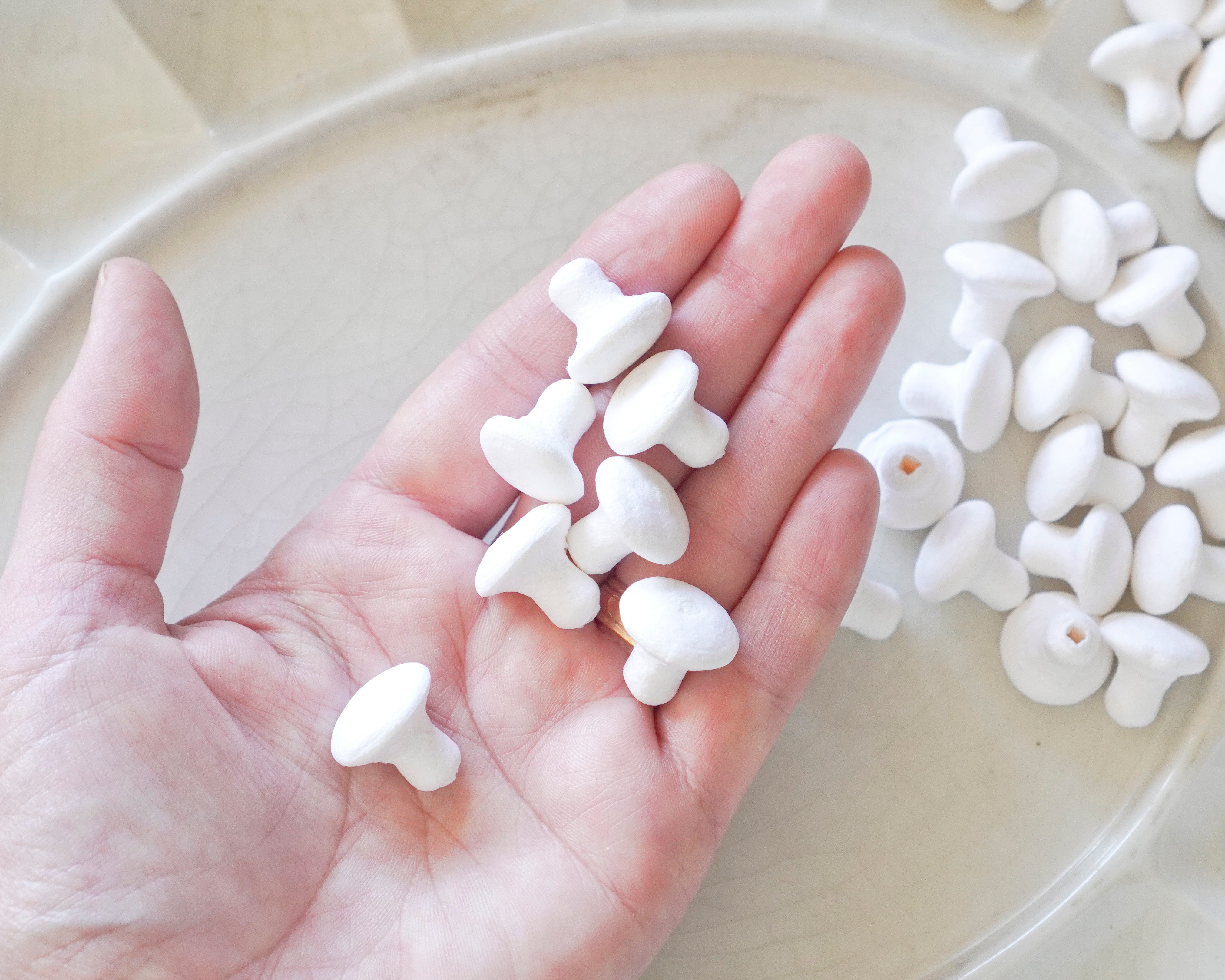 Small Craft Mushrooms - 14x16mm Spun Cotton Toadstools, 50 Pcs.