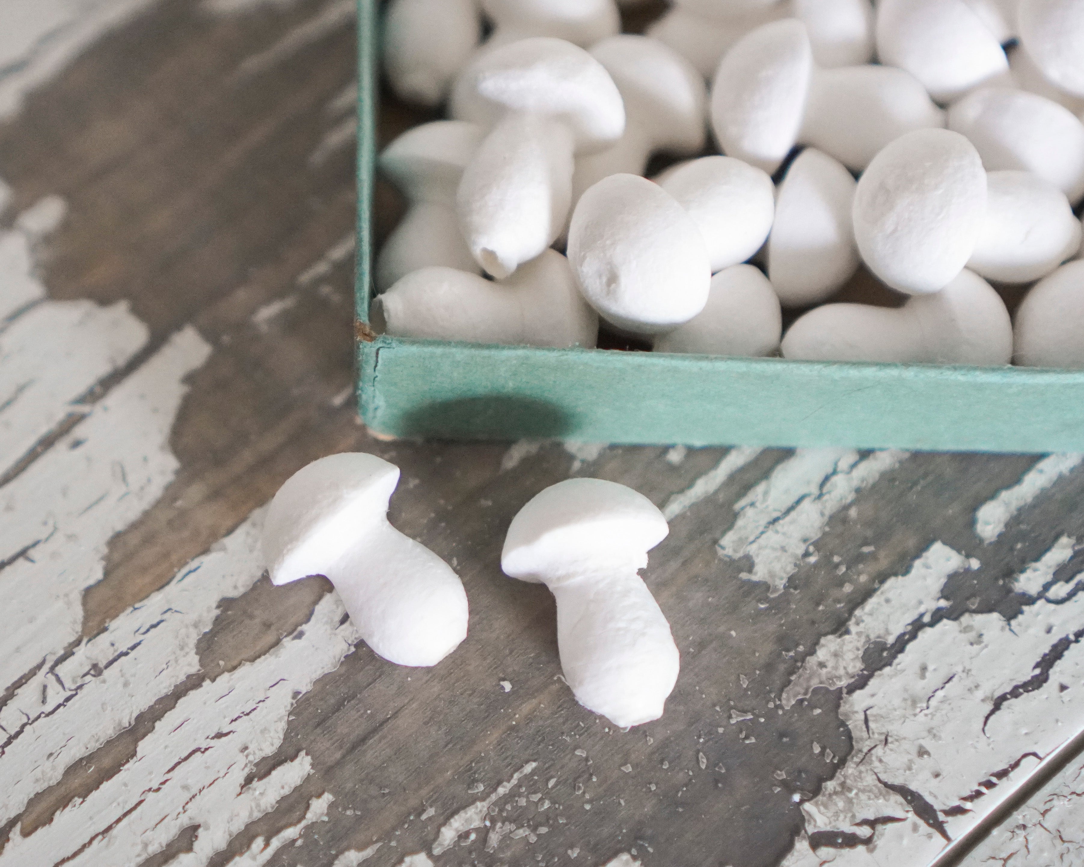 Mini Button Mushrooms - 15 x 20mm Spun Cotton Craft Shapes, 50 Pcs.
