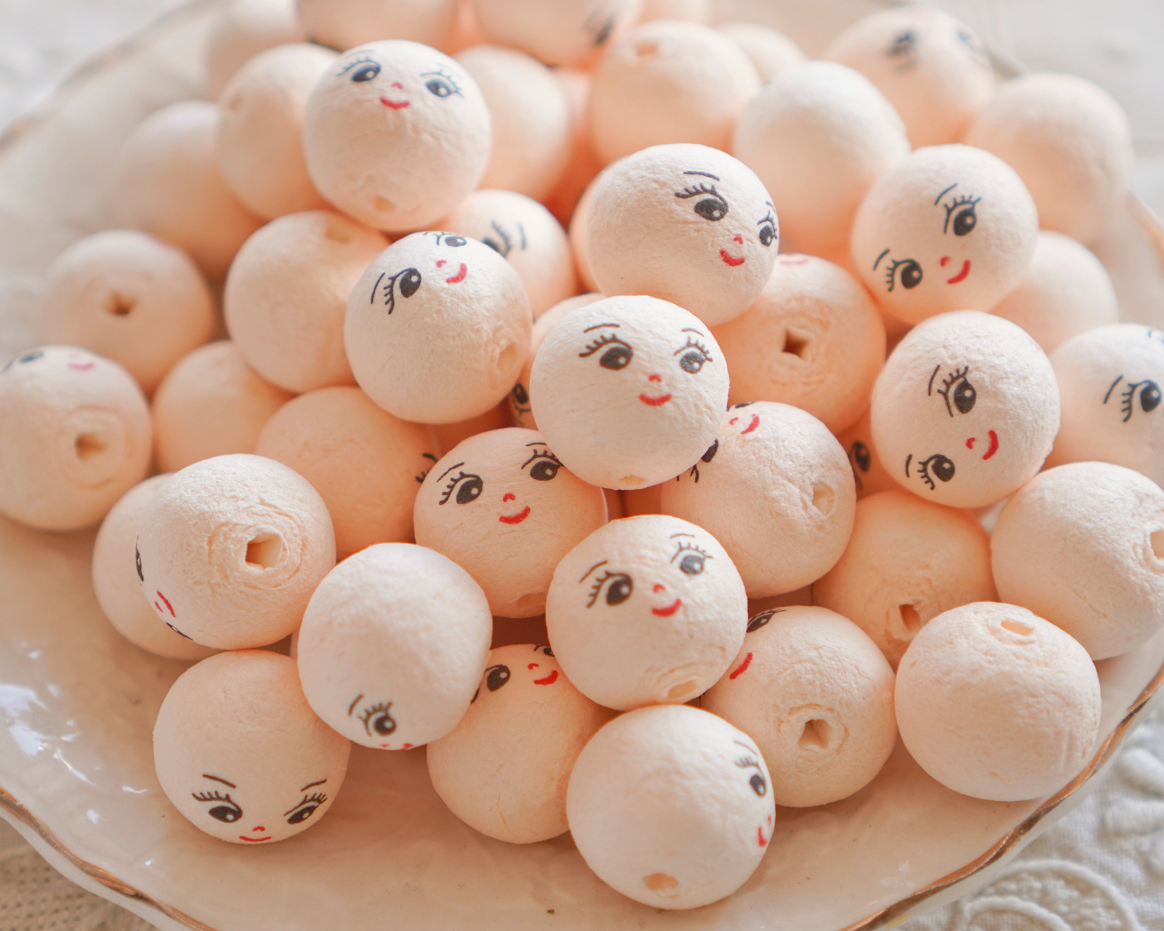 Mini Spun Cotton Heads: CHARM - 18mm Cream Vintage-Style Cotton Doll Heads, 12 Pcs.