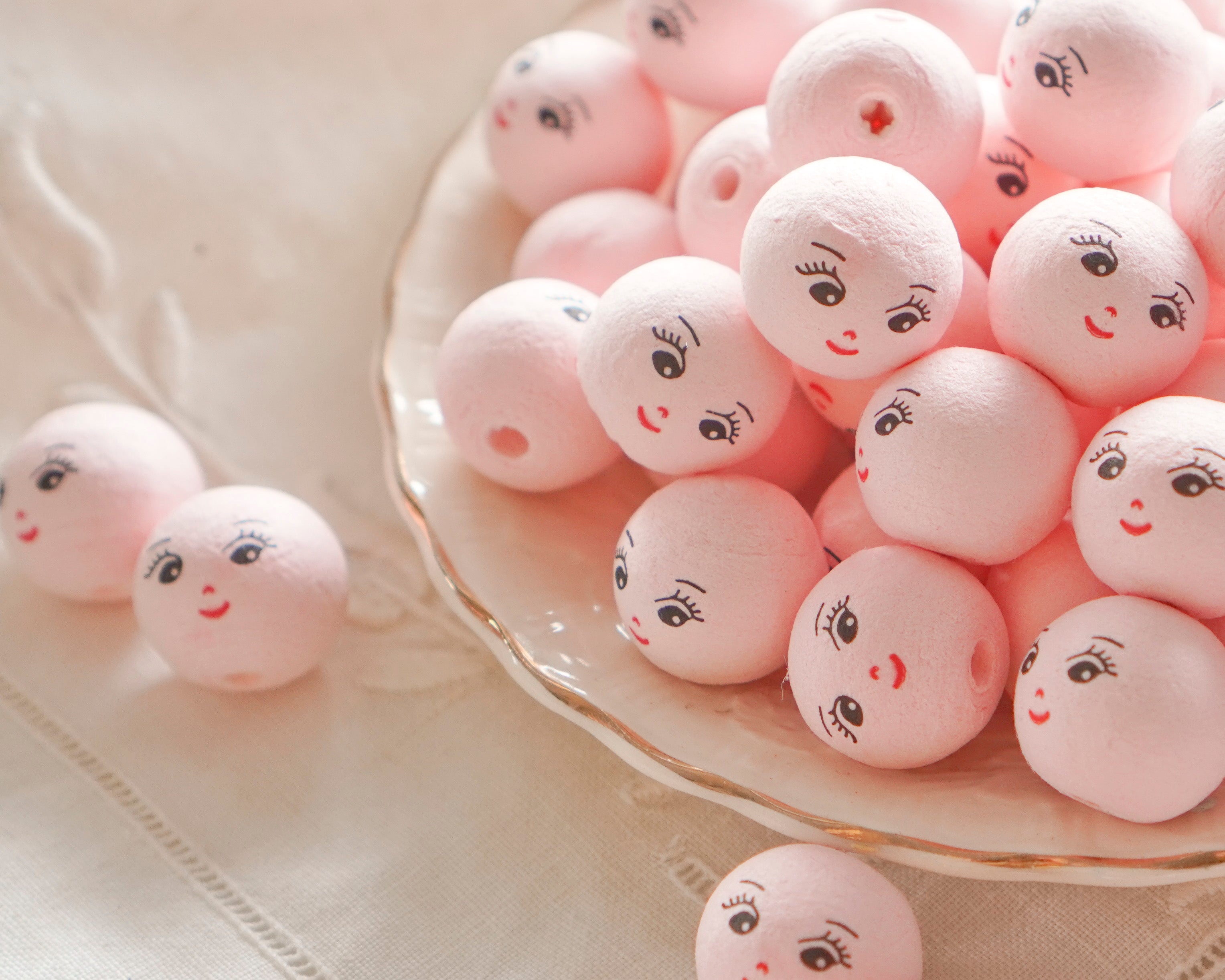 Mini Spun Cotton Heads: CHARM - 18mm Pink Vintage-Style Cotton Doll Heads, 12 Pcs.