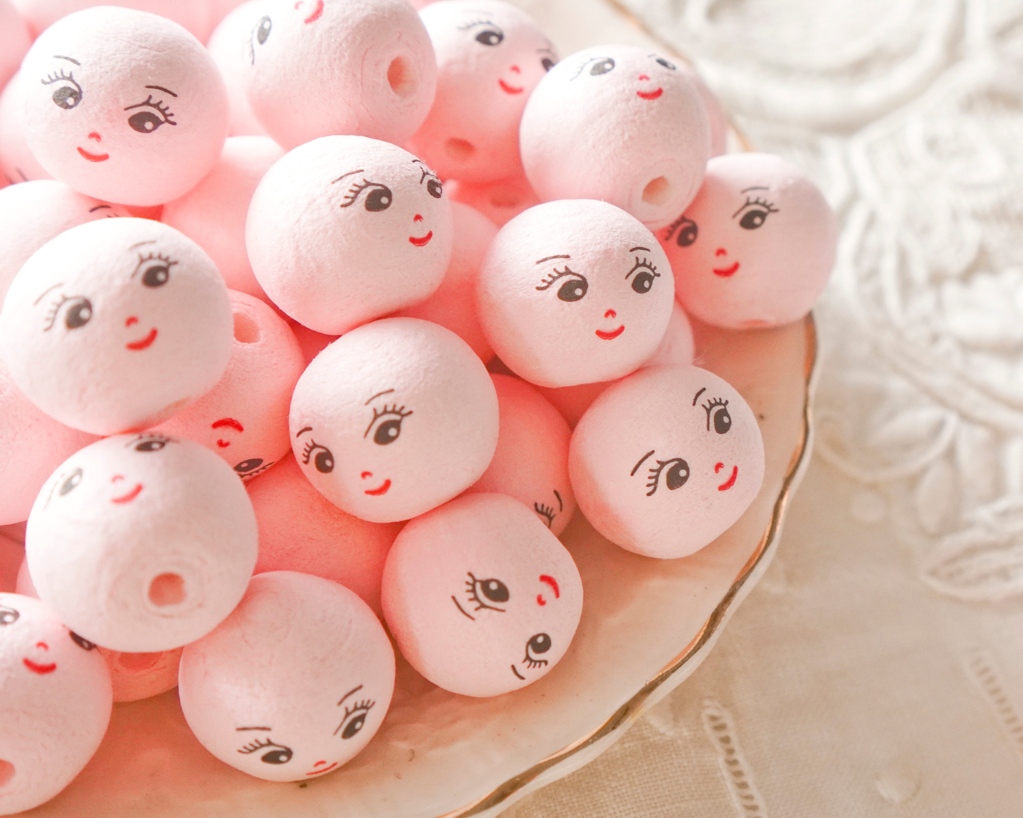 Mini Spun Cotton Heads: CHARM - 18mm Pink Vintage-Style Cotton Doll Heads, 12 Pcs.