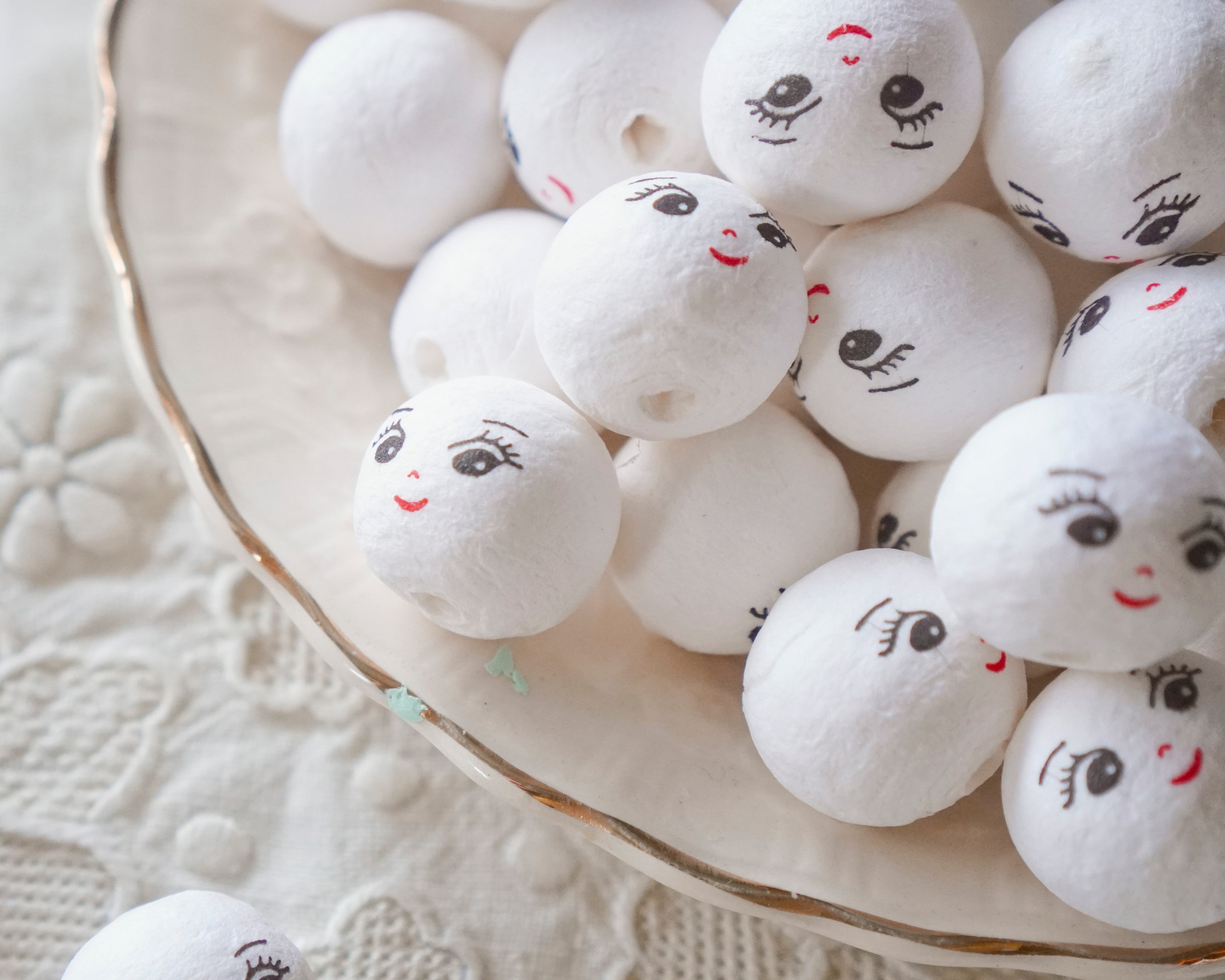 Mini Spun Cotton Heads: CHARM - 18mm Vintage-Style Cotton Doll Heads, 12 Pcs.