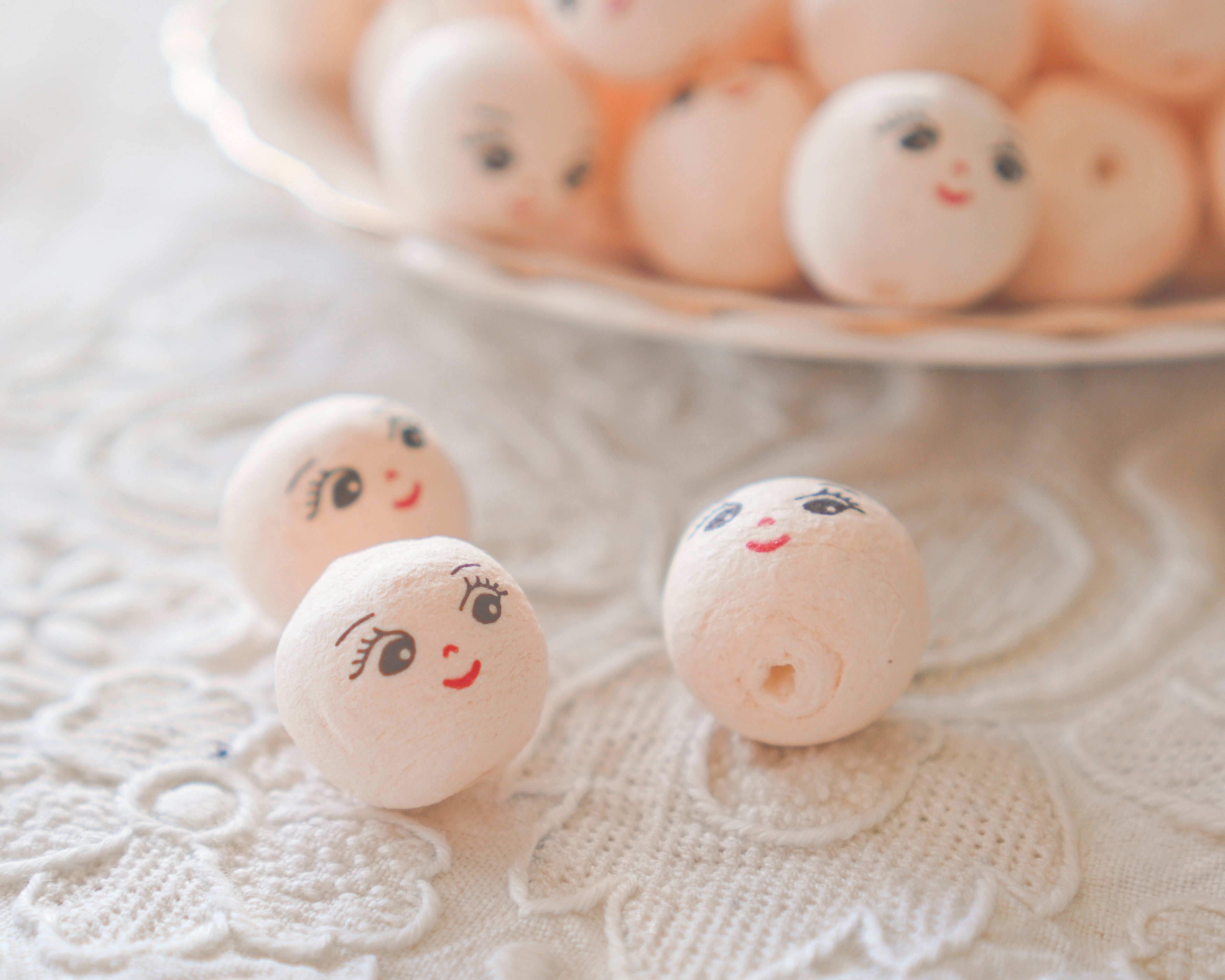 Mini Spun Cotton Heads: CHARM - 18mm Cream Vintage-Style Cotton Doll Heads, 12 Pcs.