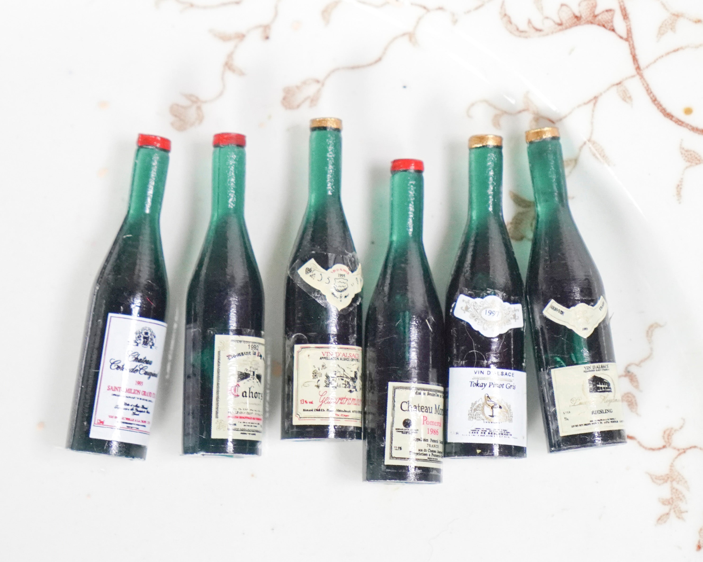 Miniature Wine Bottles - Tiny Dollhouse 1:12 Scale Bottle Minis, 6 Pcs.