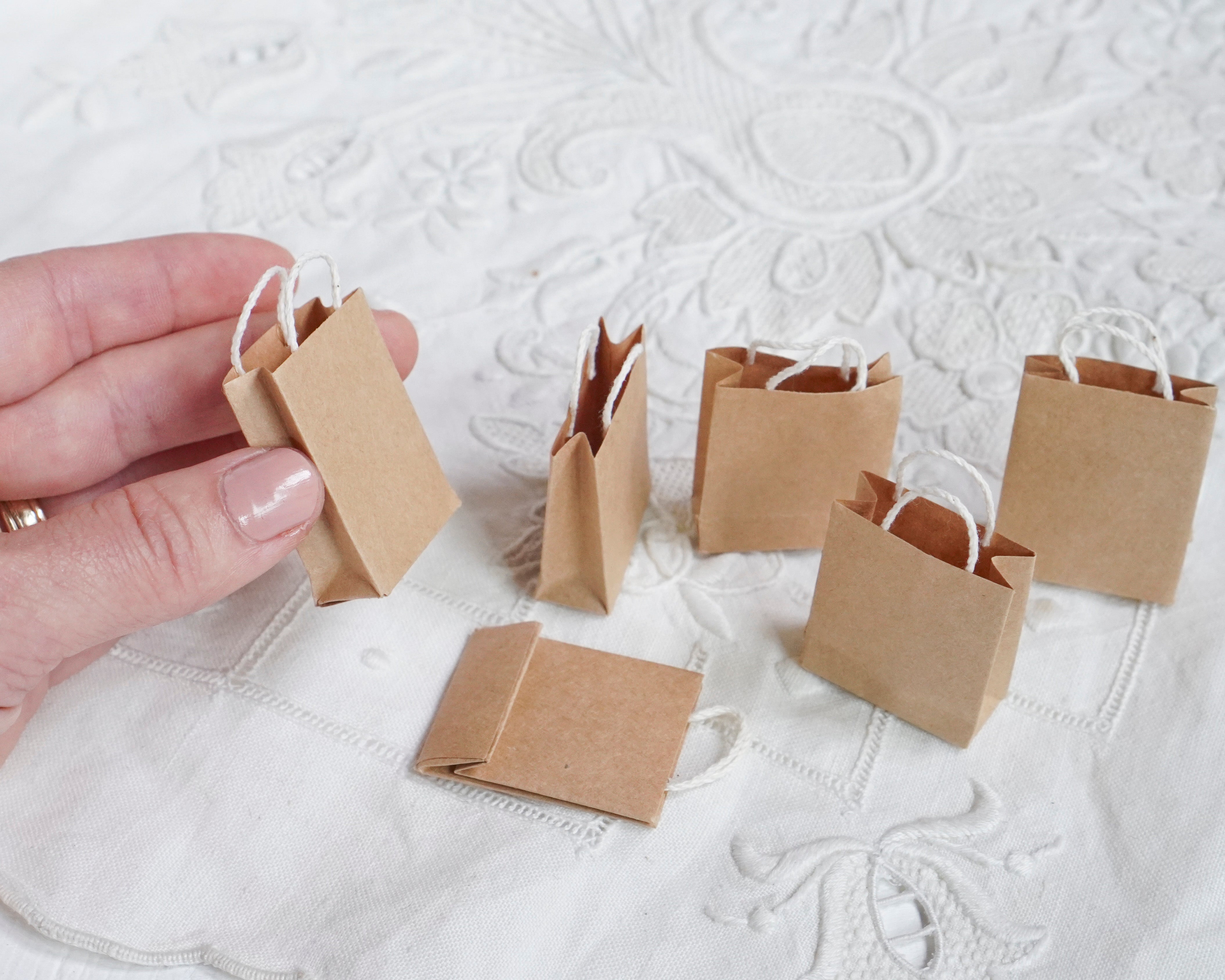 Miniature Shopping Bags - Tiny Dollhouse 1:12 Scale Kraft Paper Gift Bags,  6 Pcs.