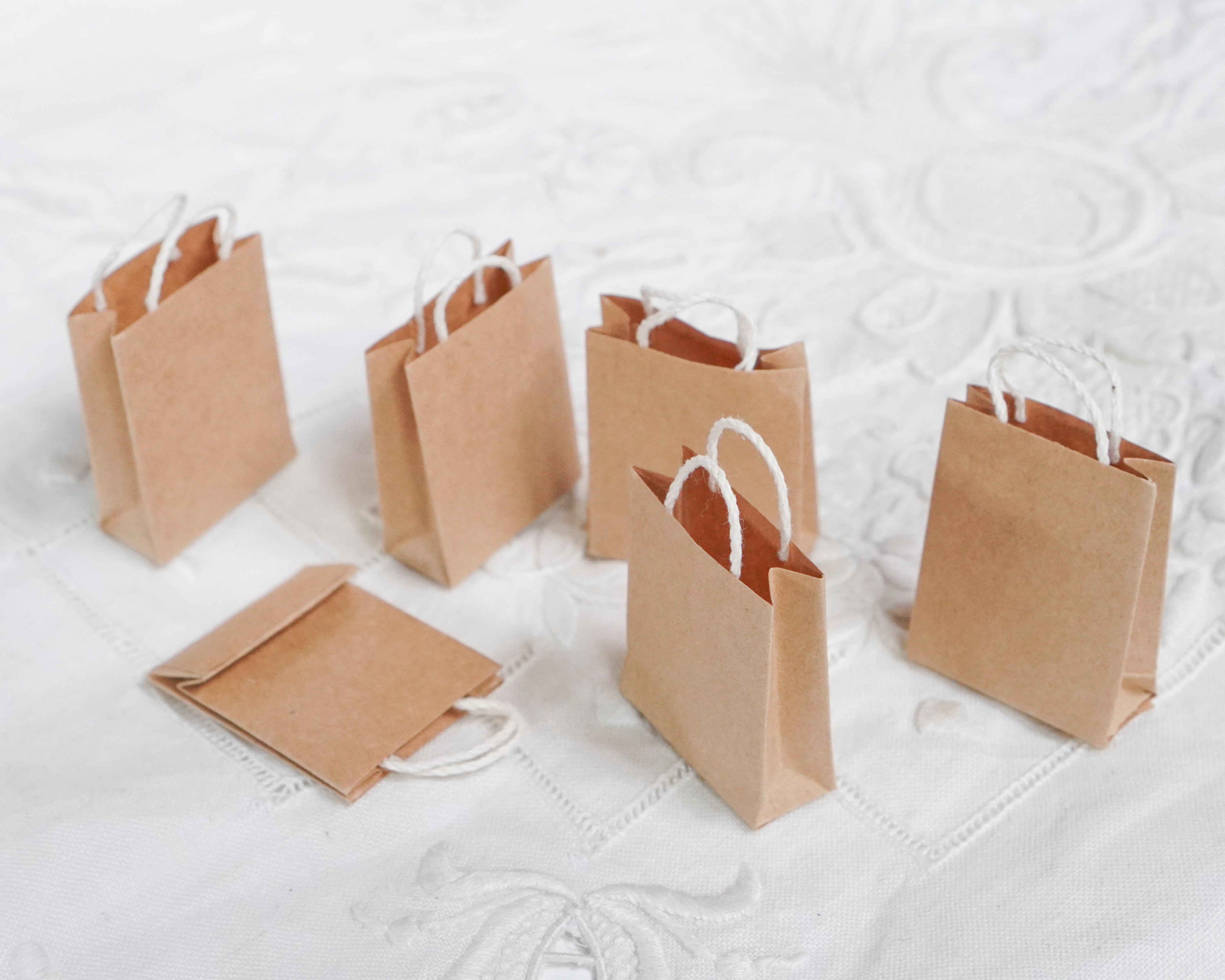 Miniature Shopping Bags - Tiny Dollhouse 1:12 Scale Kraft Paper Gift Bags, 6 Pcs.