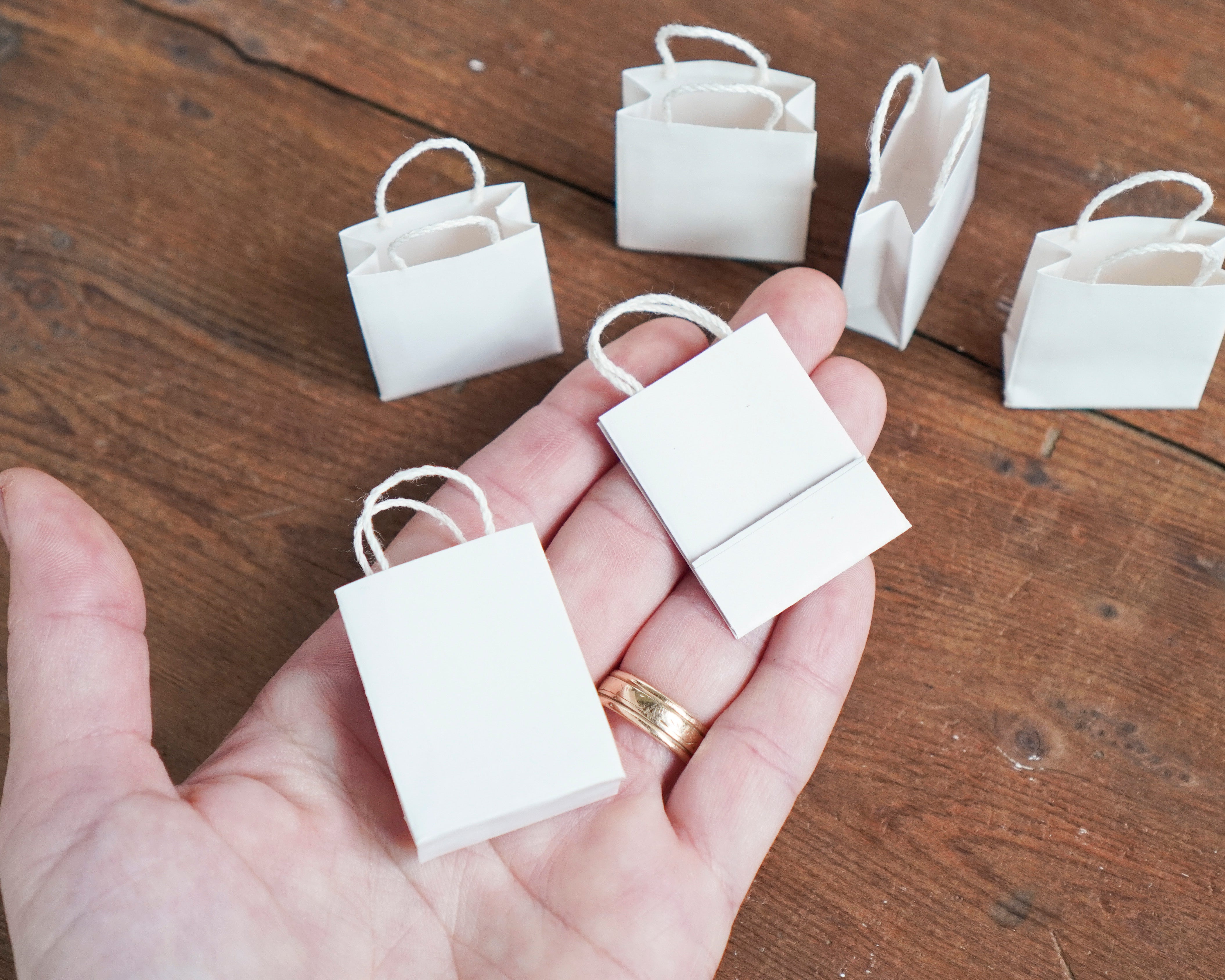 Miniature Shopping Bags - Tiny Dollhouse 1:12 Scale White Paper Gift Bags, 6 Pcs.