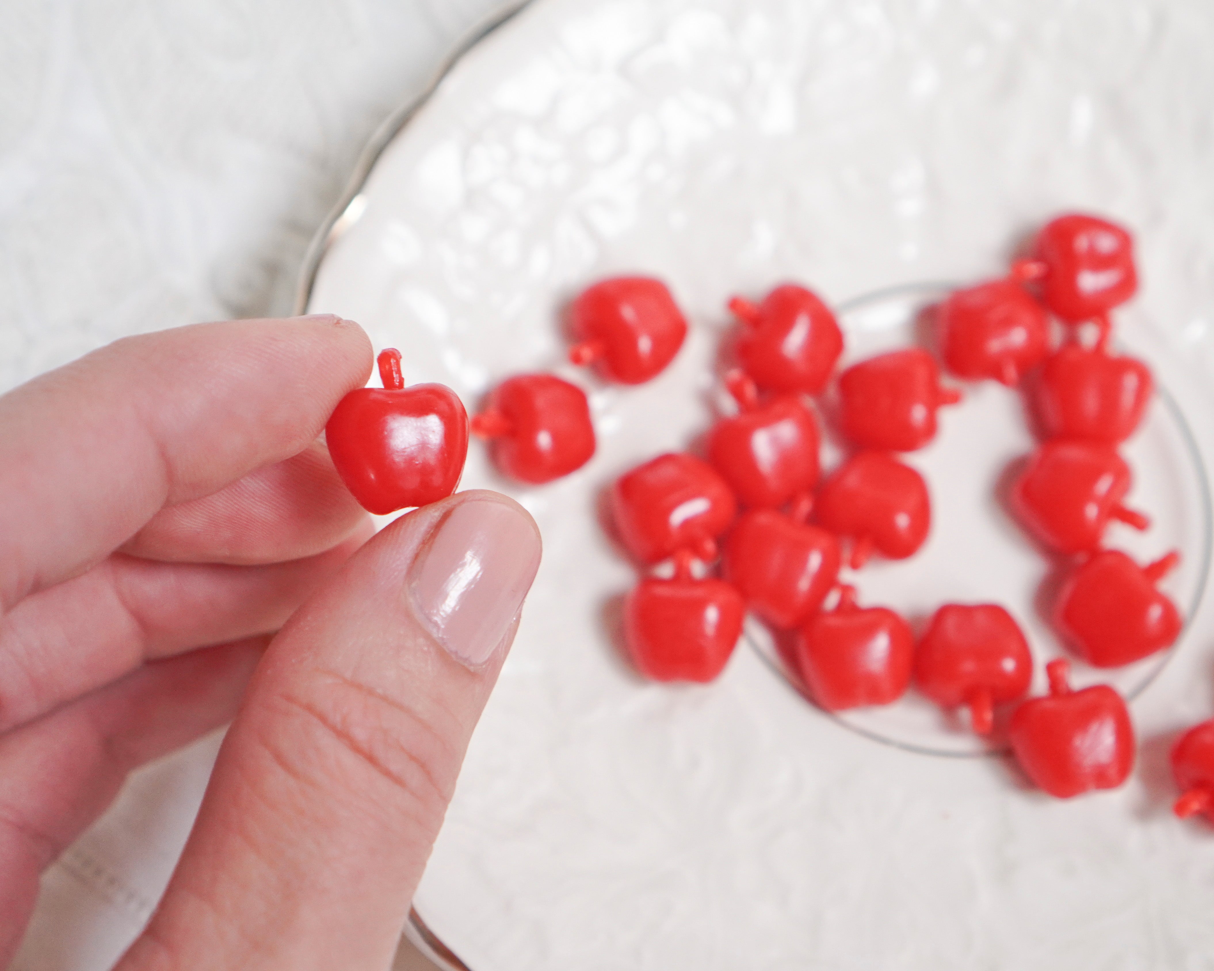 Red Apple Charms - Miniature Red Plastic Apples, 20 Pcs.