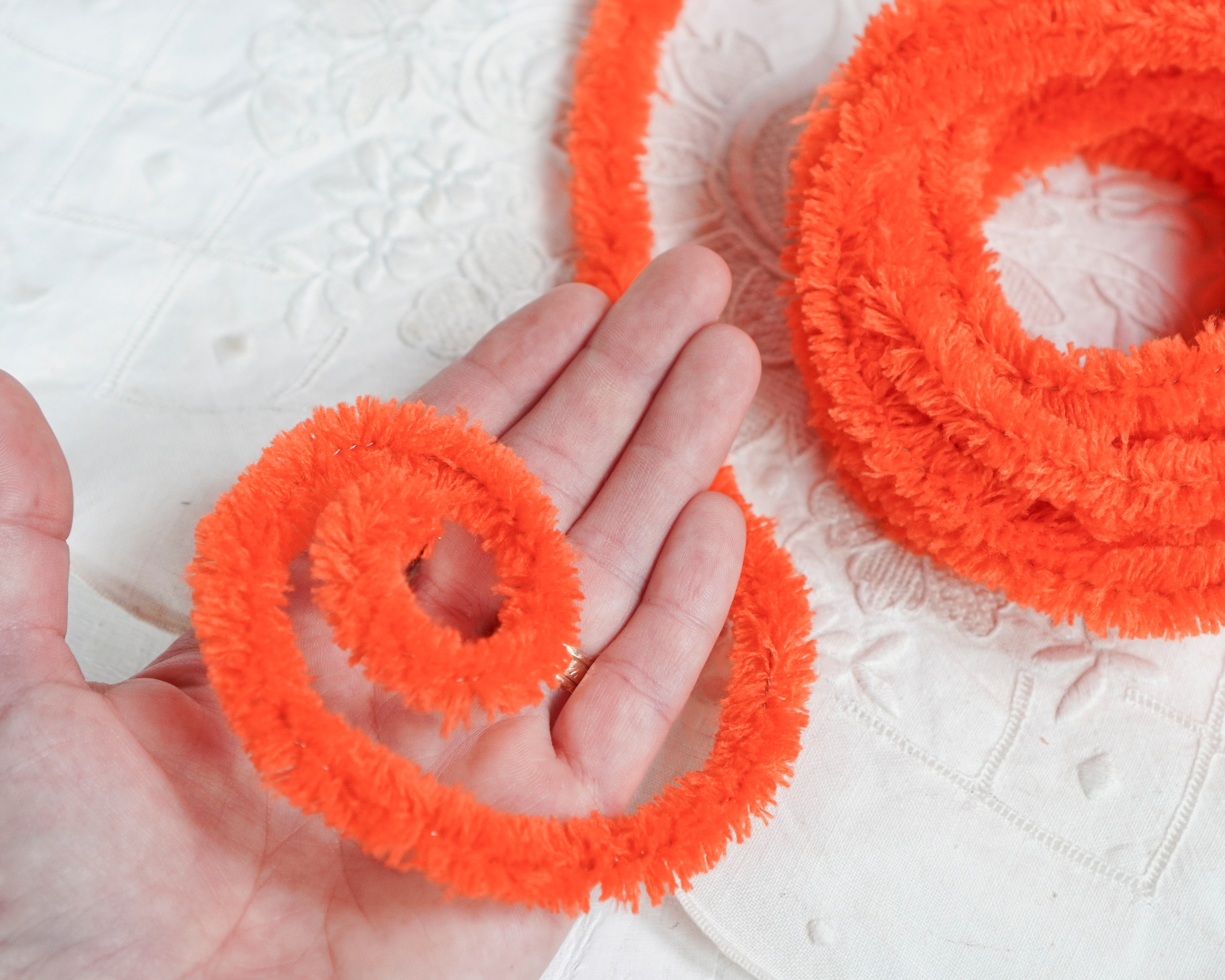 Wired Orange Yarn Trim - Fluffy Yarn Fur Craft Cord, 3 Yds.