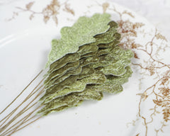 Velvet Oak Leaves - Moss Green Autumn Artificial Craft Leaf Stems, 10 Pcs.
