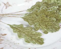 Velvet Oak Leaves - Moss Green Autumn Artificial Craft Leaf Stems, 10 Pcs.