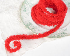 Wired Yarn Trim - Fluffy Christmas Red Yarn Fur Craft Cord, 3 Yds.