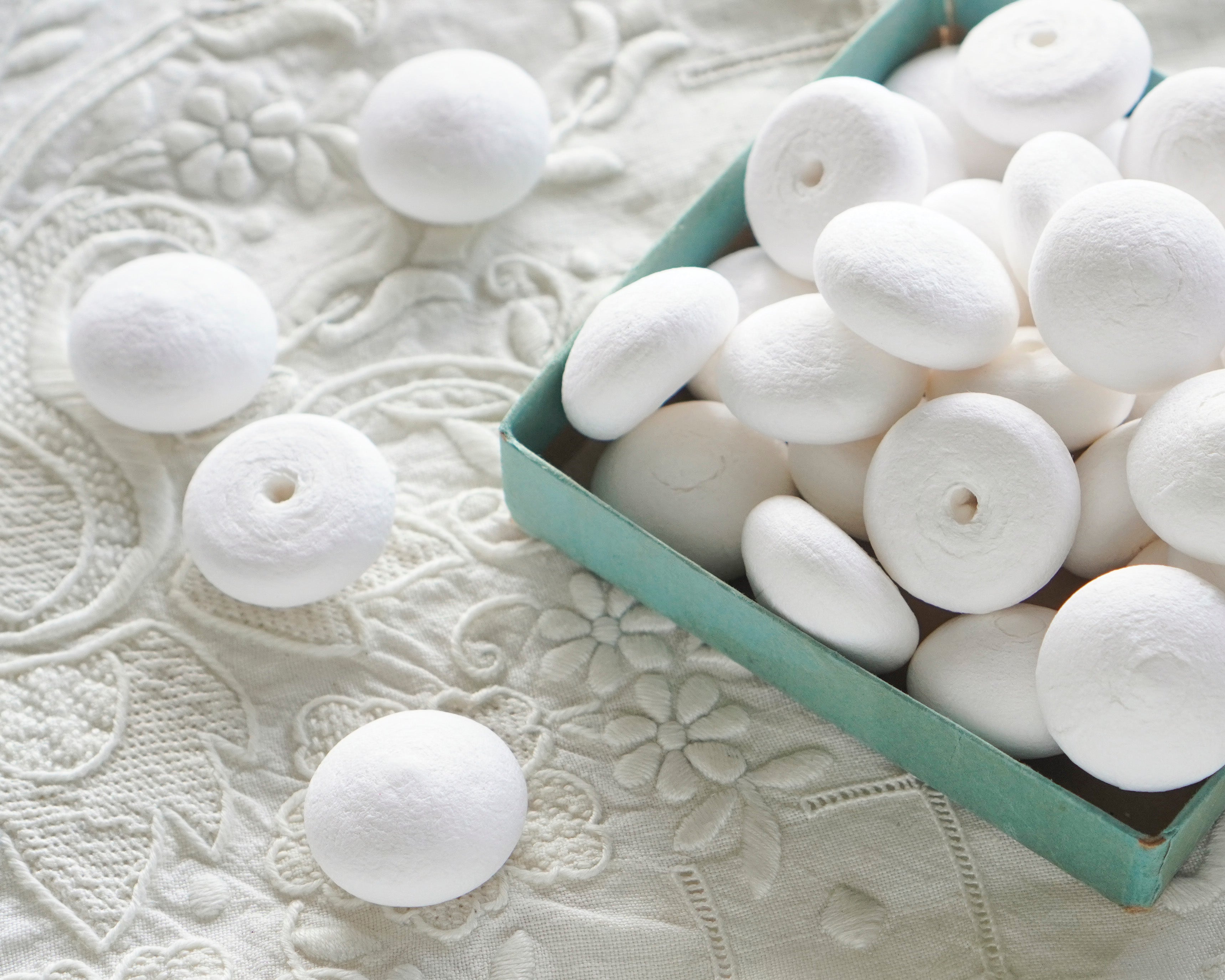 Small Spun Cotton Mushroom Caps 25mm Puffy Wheels, 12 Pcs