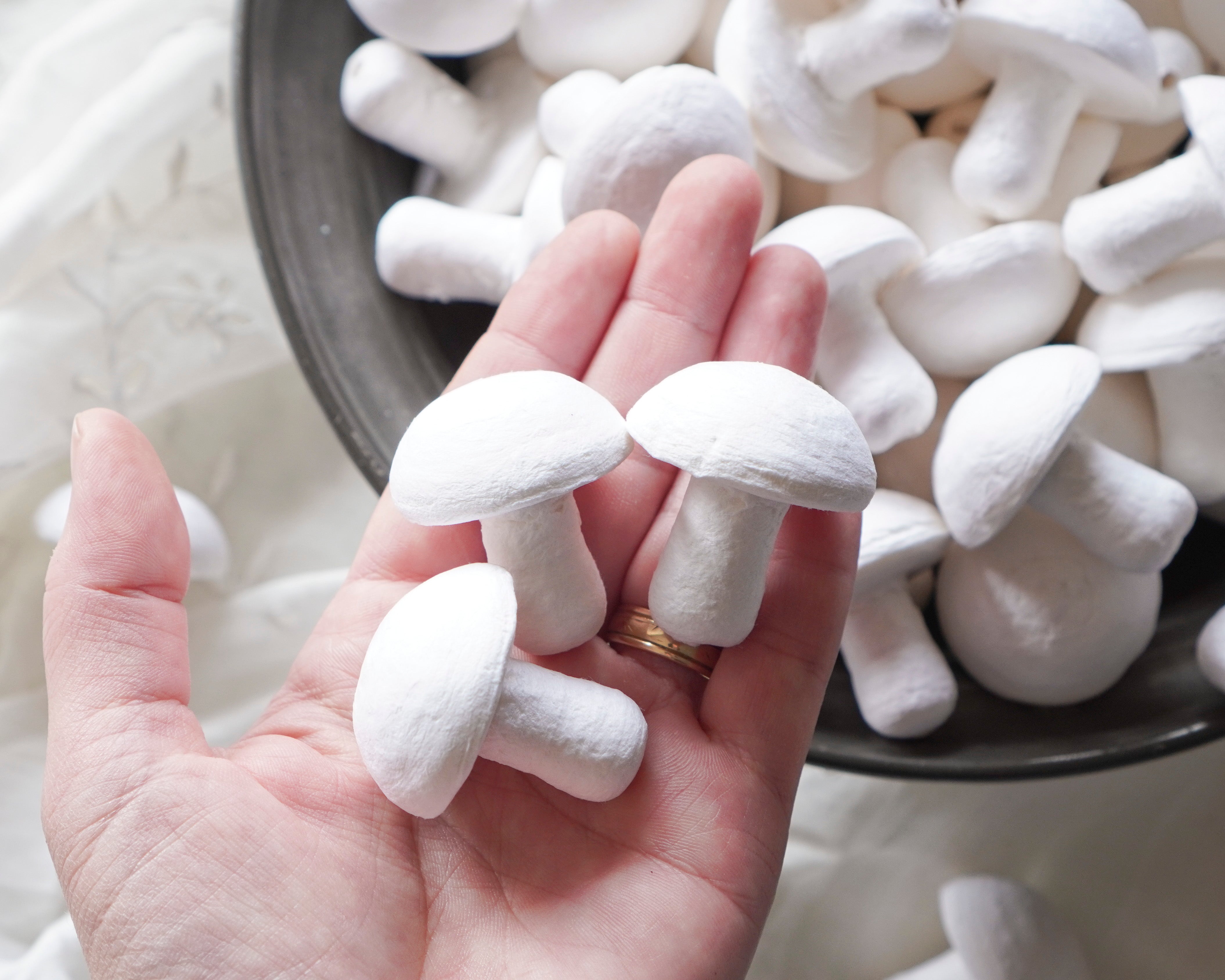 German Craft Mushrooms, 35x40mm Spun Cotton Toadstools, 20 Pcs.