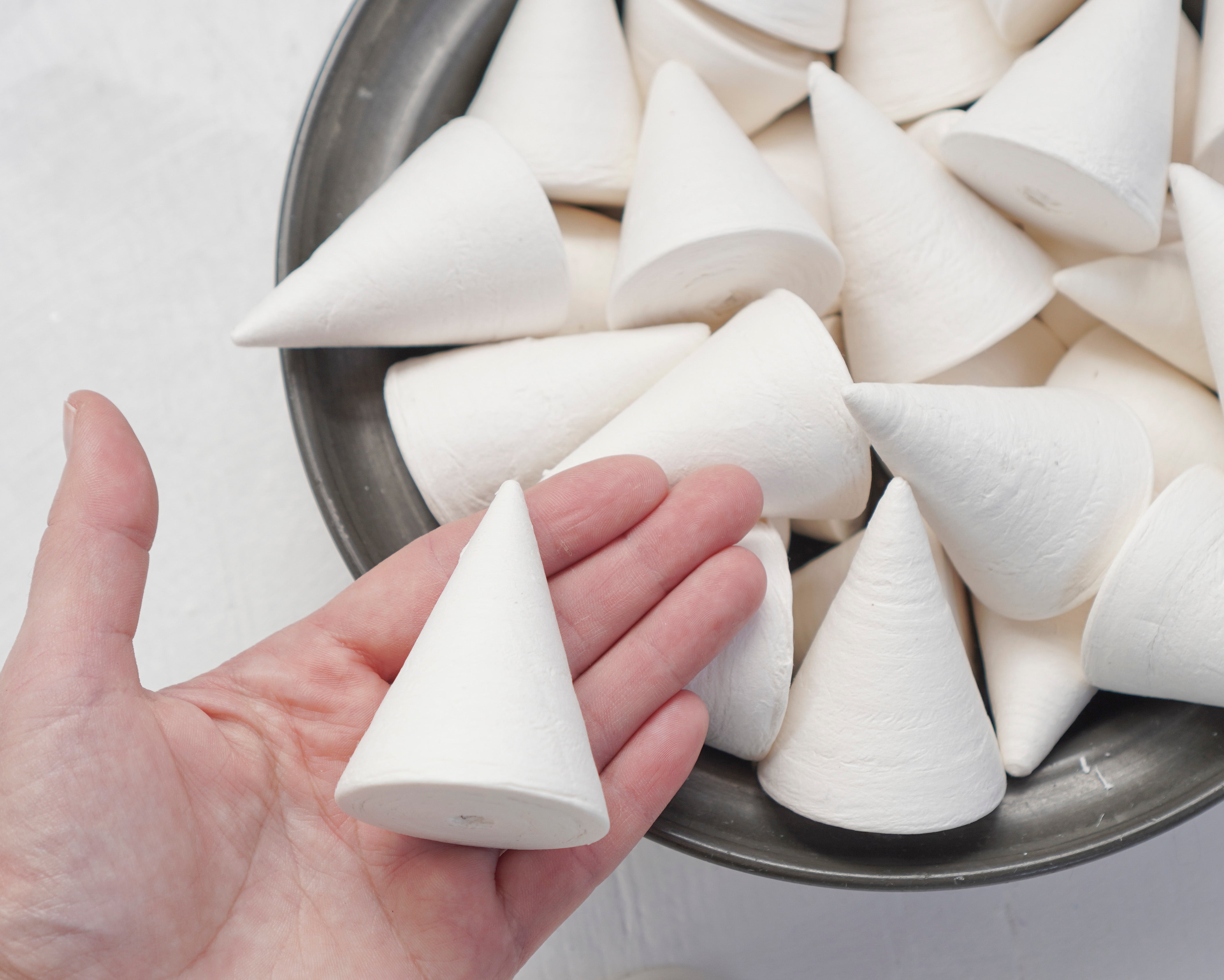 Pointy Spun Cotton Cones, 60 x 45mm Cone Craft Shapes, 6 Pcs.