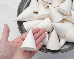 Pointy Spun Cotton Cones, 60 x 45mm Cone Craft Shapes, 6 Pcs.